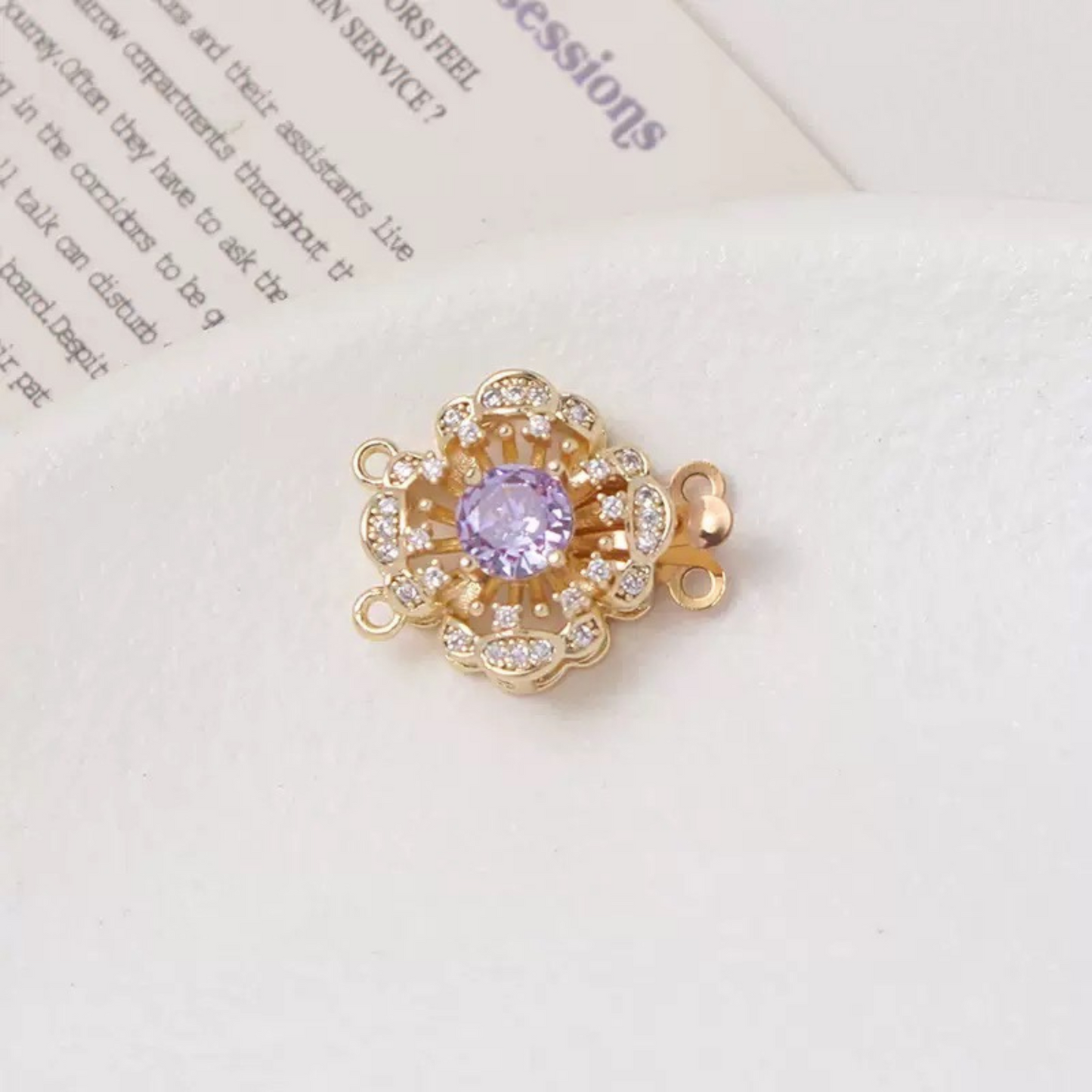【B30】DIY Jewelry Clasp – Camellia Flower Box Clasp | 14K Gold-Plated Copper with Genuine Zircon | Non-Tarnish Beading Supplies