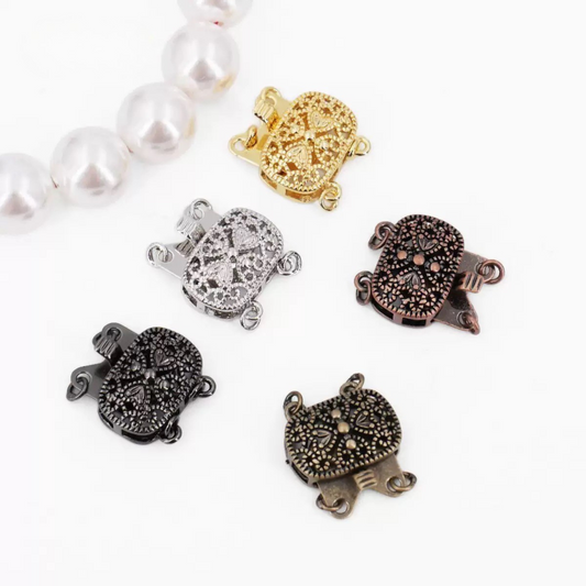 【B04】Vintage-Style Double-Strand Box Clasp – Hollow Filigree Design, 14×15mm for DIY Jewelry