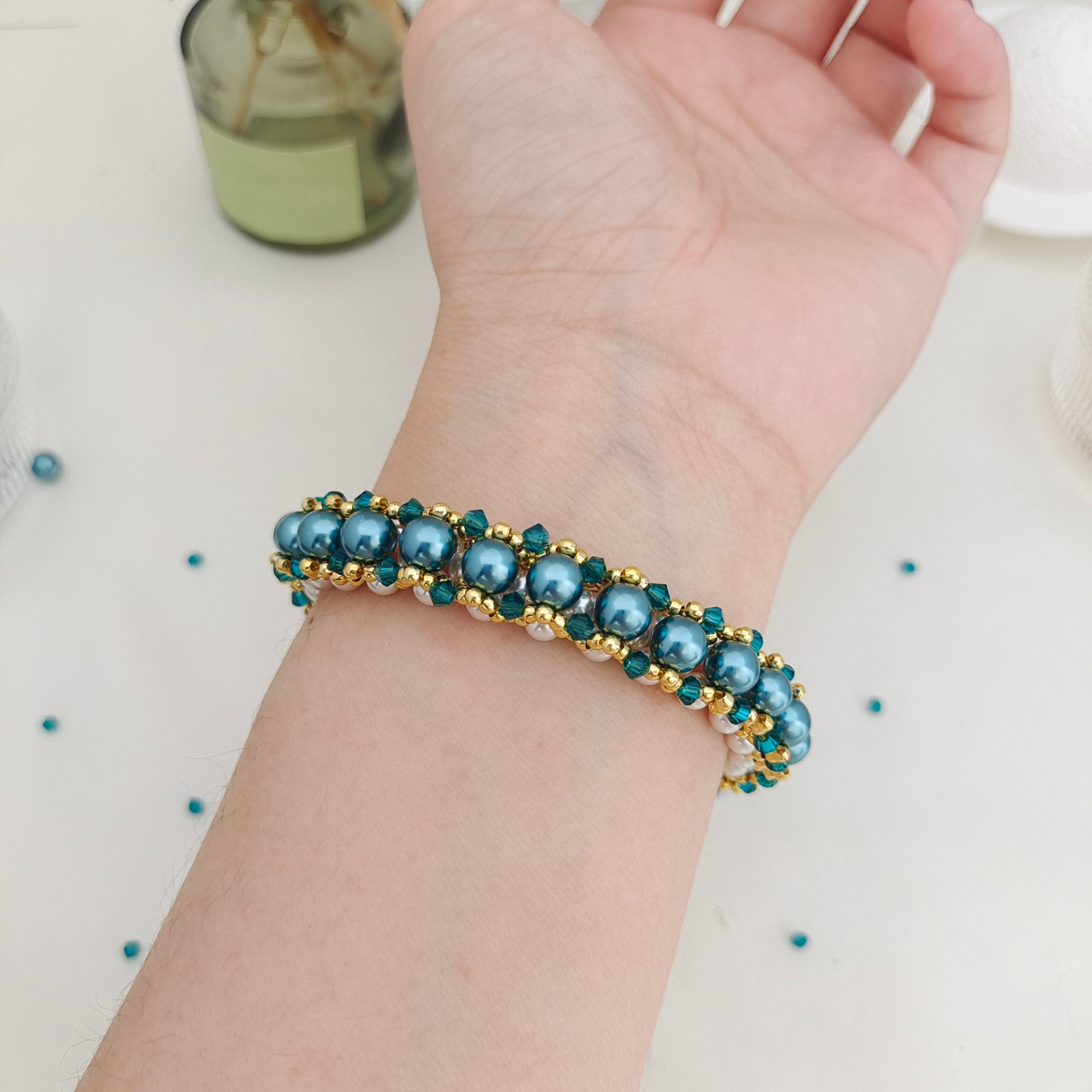 DIY Pearl Bangle Bracelet Kit – Pearl & Crystal Beads | iFCraftorium Christmas Gift Kit#184 iFCraftorium