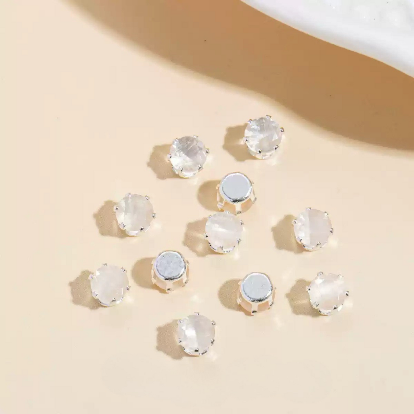 【C05】50pcs 5mm Round Cat’s Eye CZ Beads – Silver-Plated Prong-Set, DIY Jewelry Spacer Charms