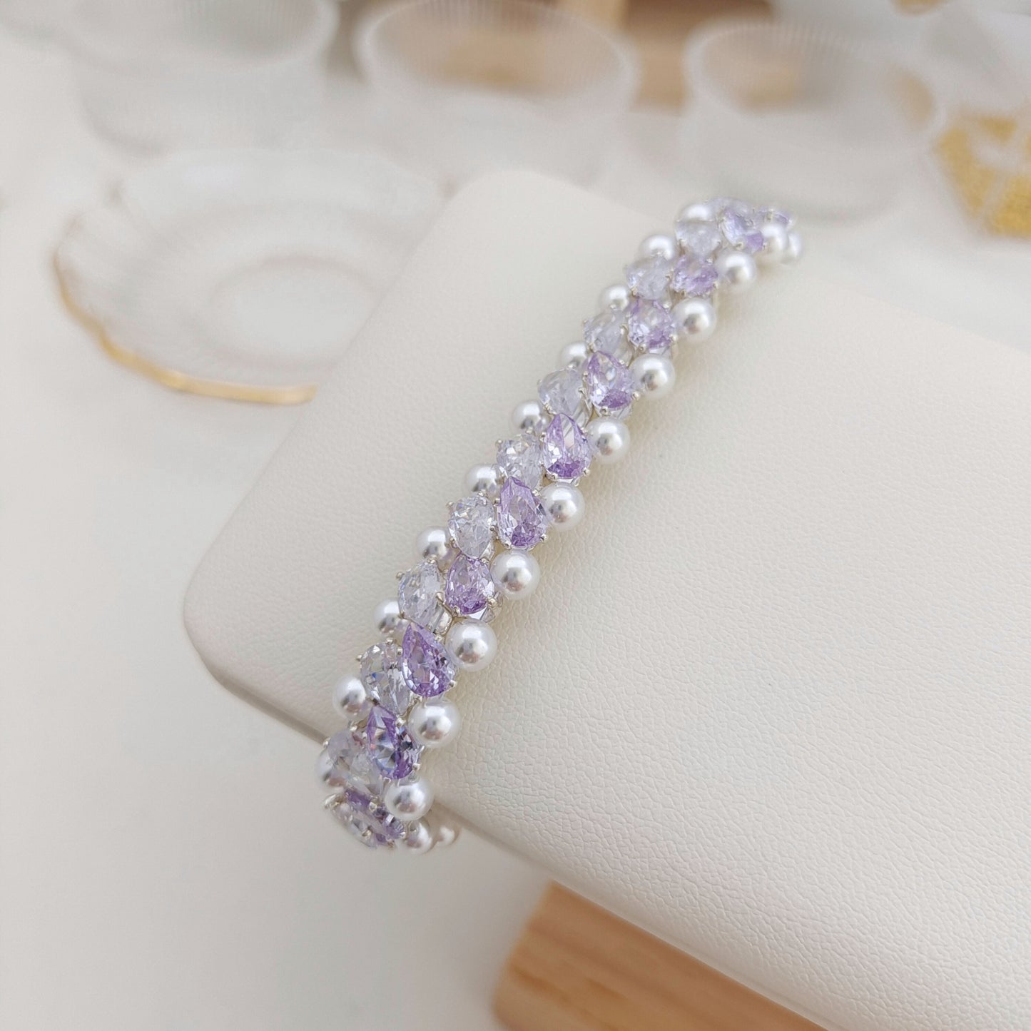 【No.179】DIY Teardrop Zircon Pearl Bracelet Making Kit | Complete Craft Kit with Tutorial | 4*6mm Teardrop Zircon 4mm Pearl Jewelry Kit iFCraftorium