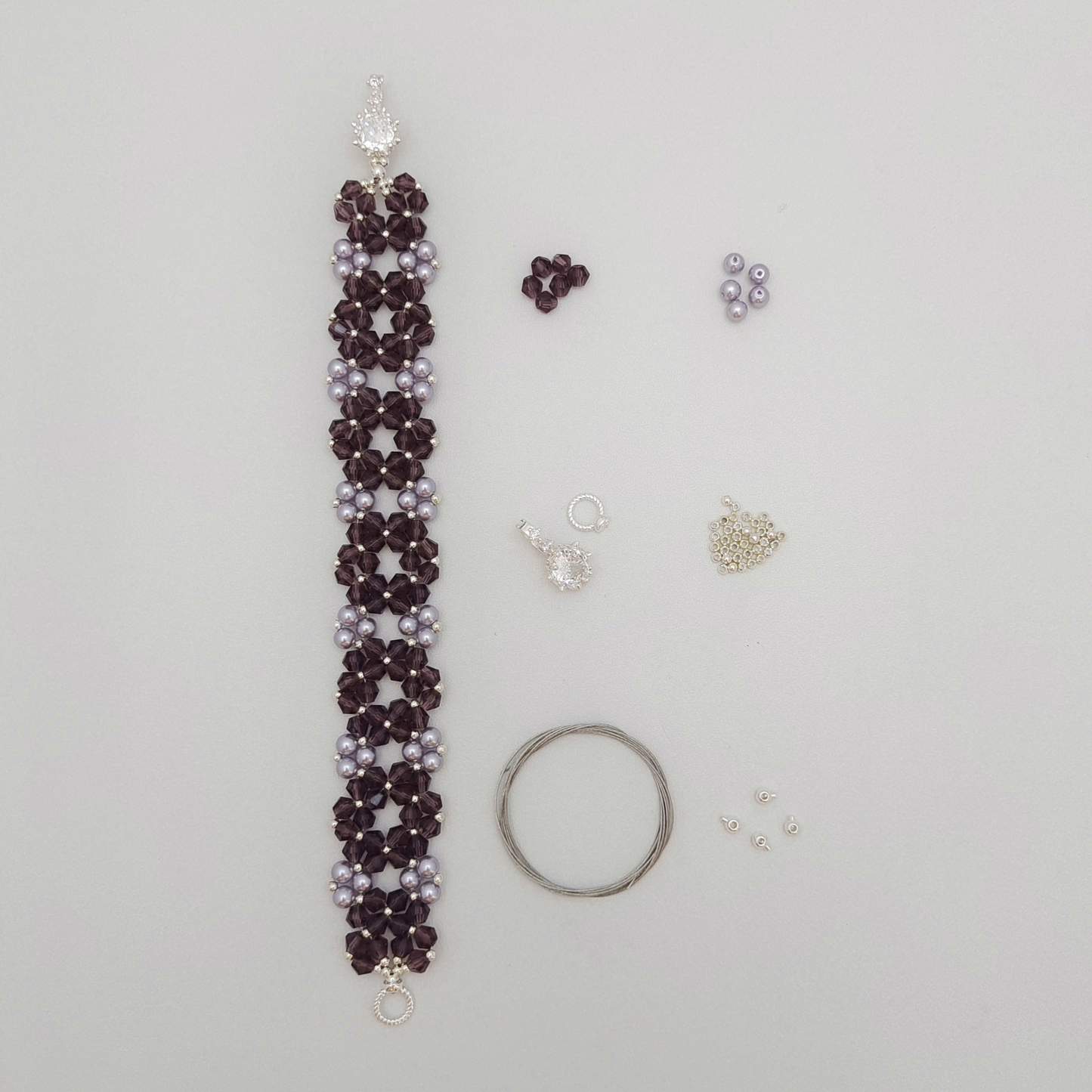 【No.94】DIY Provence Bracelet Making Kit with Lavender Pearls & Beads | Full Tutorial Included