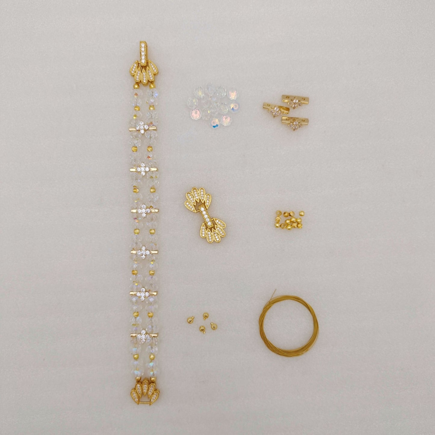 【No.129】DIY Bracelet Kit – Crystal Palace Beading Set with Wheel Beads, Cat Eye Beads & Peacock Clasp | Tutorial Included iFCraftorium