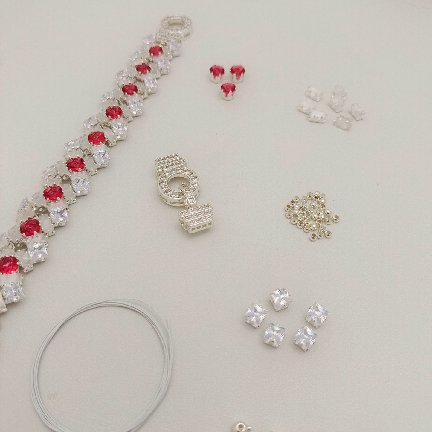 【No.100】DIY Bracelet Kit – “Lily” with Rectangular, Square & Round CZ Stones | Full Tutorial Included