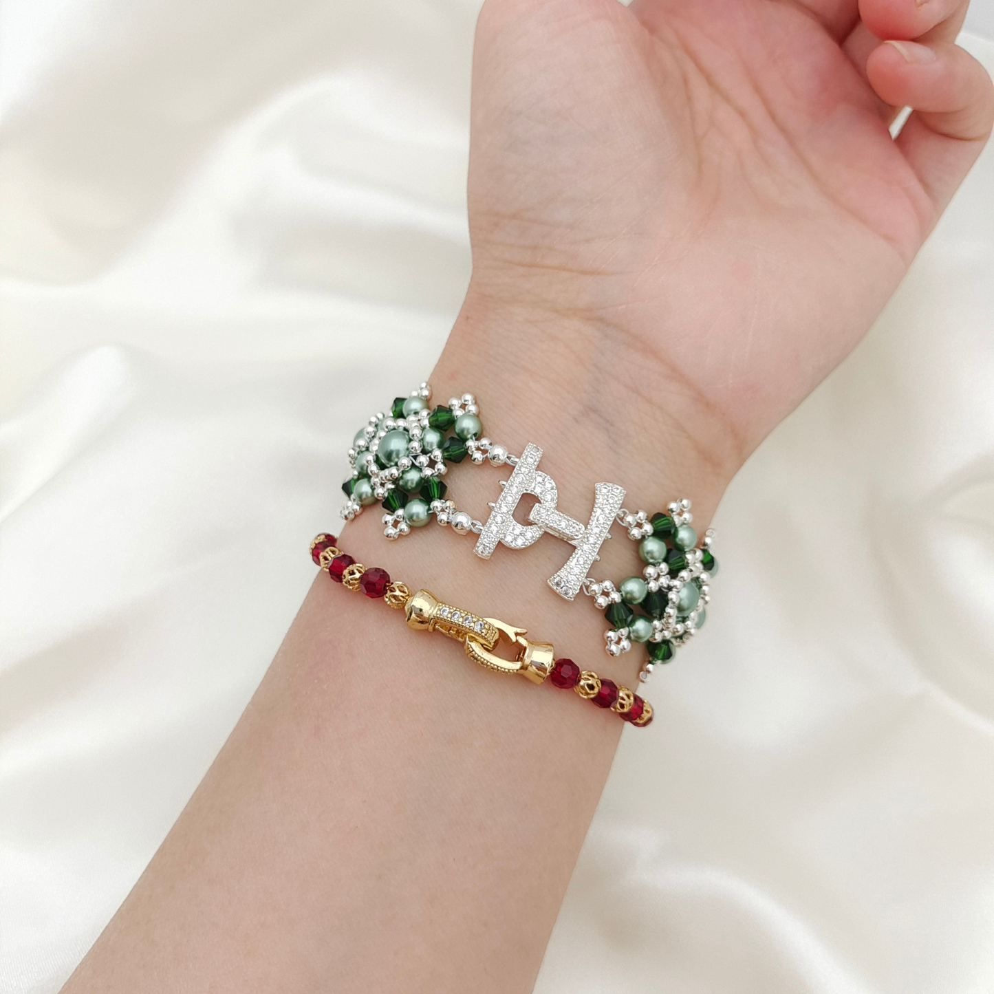【No.53】 Vintage Peacock Green DIY Bracelet Craft Kit | Pearl & Crystal | Handmade Jewelry Includes Tutorial