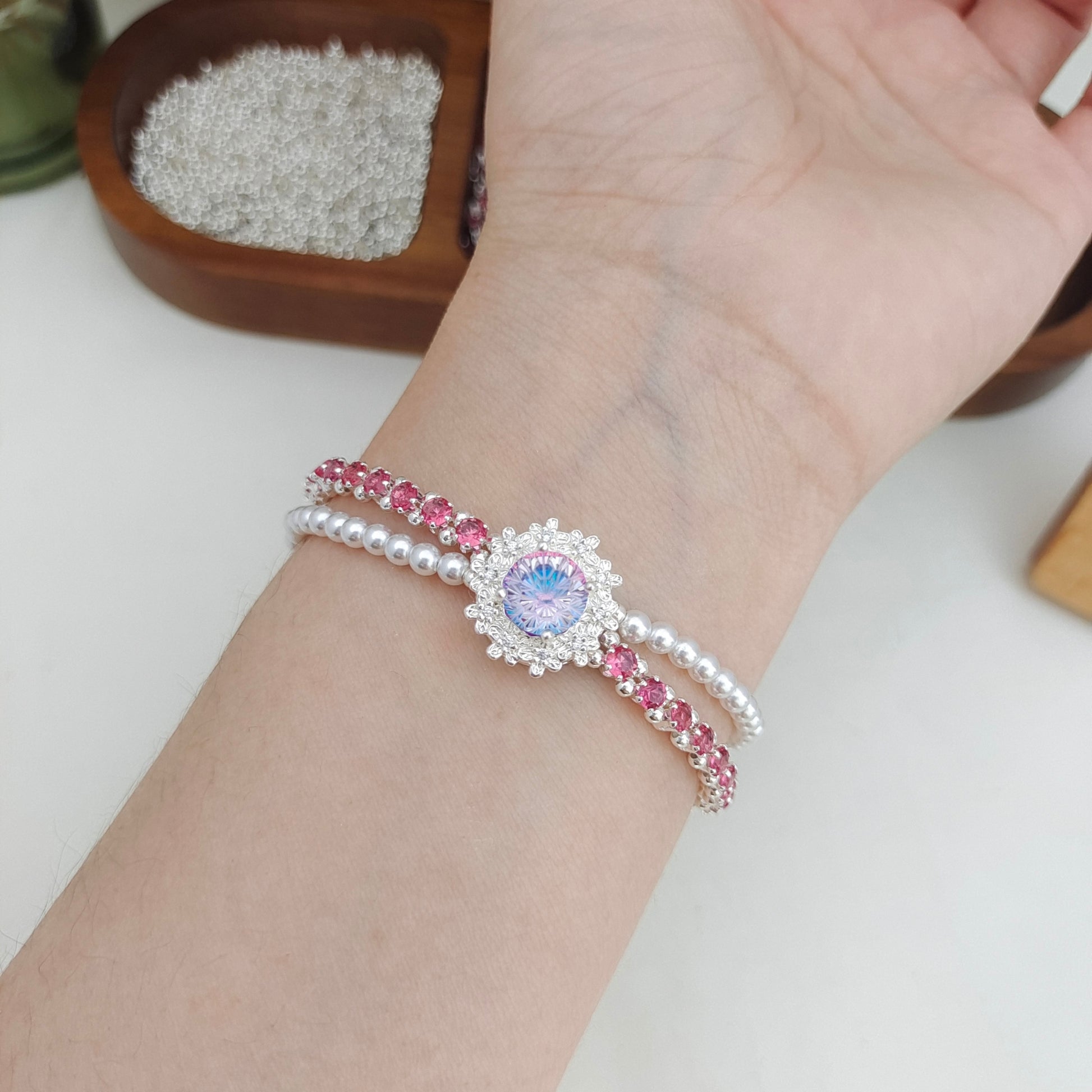DIY Double Row Tiny Zircon Pearl Layered Bracelet | Handmade Jewelry Kit + Full Tutorial #180 iFCraftorium