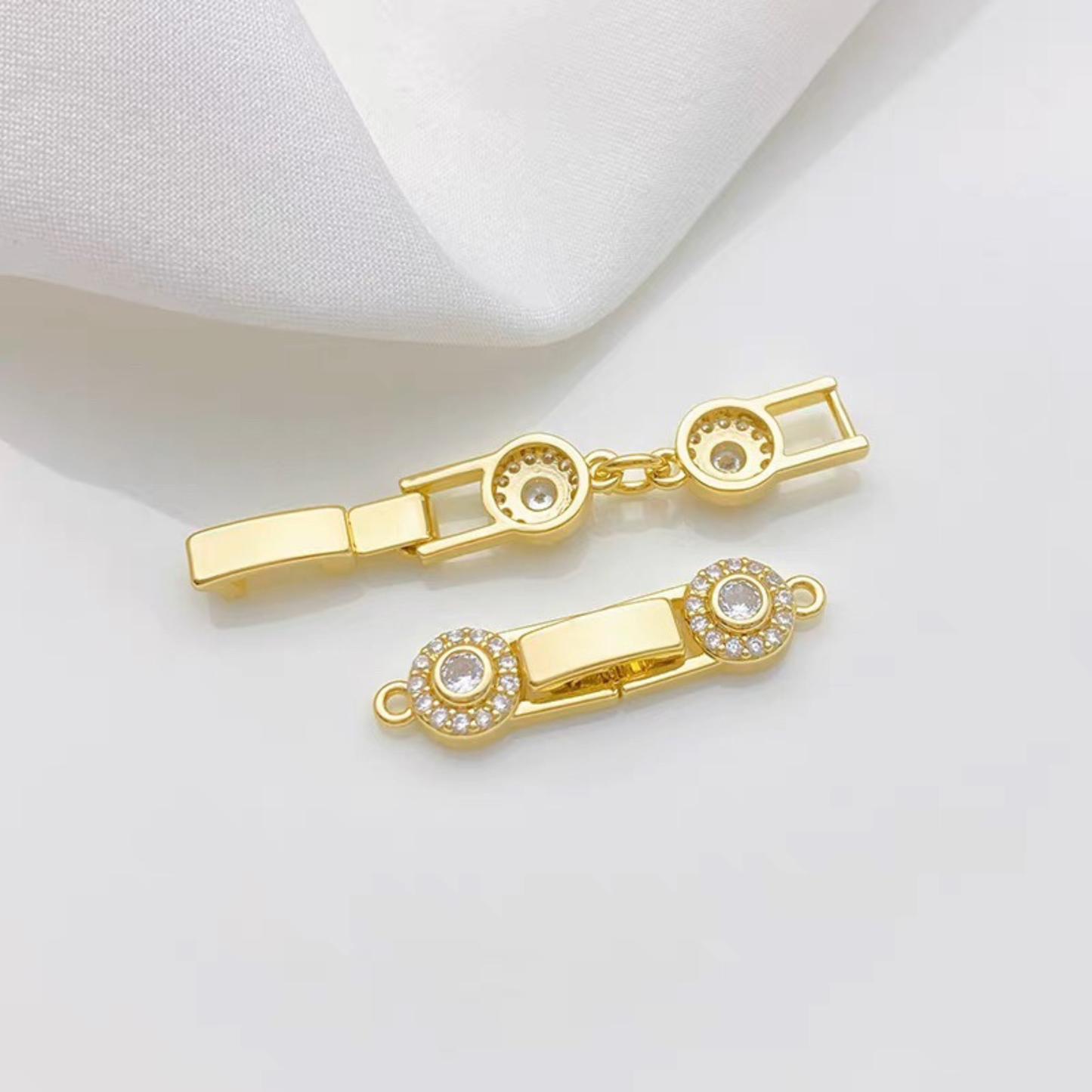 【B49】Round CZ Flower Clasp – Sparkling Bracelet Connector | Gold/Silver Beading Findings iFCraftorium