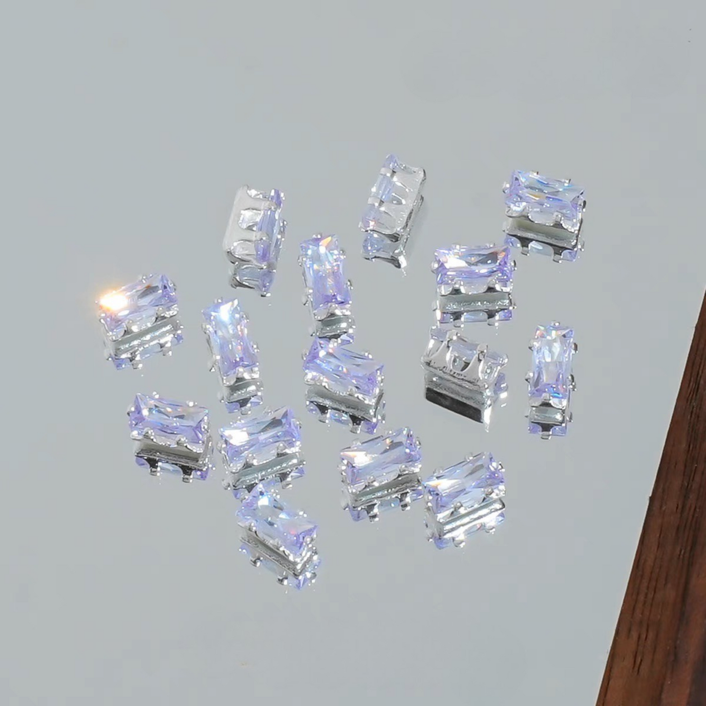 【A29】50pcs Rectangle Zircon Spacer Beads – Silver-Claw for DIY Handmade Jewelry