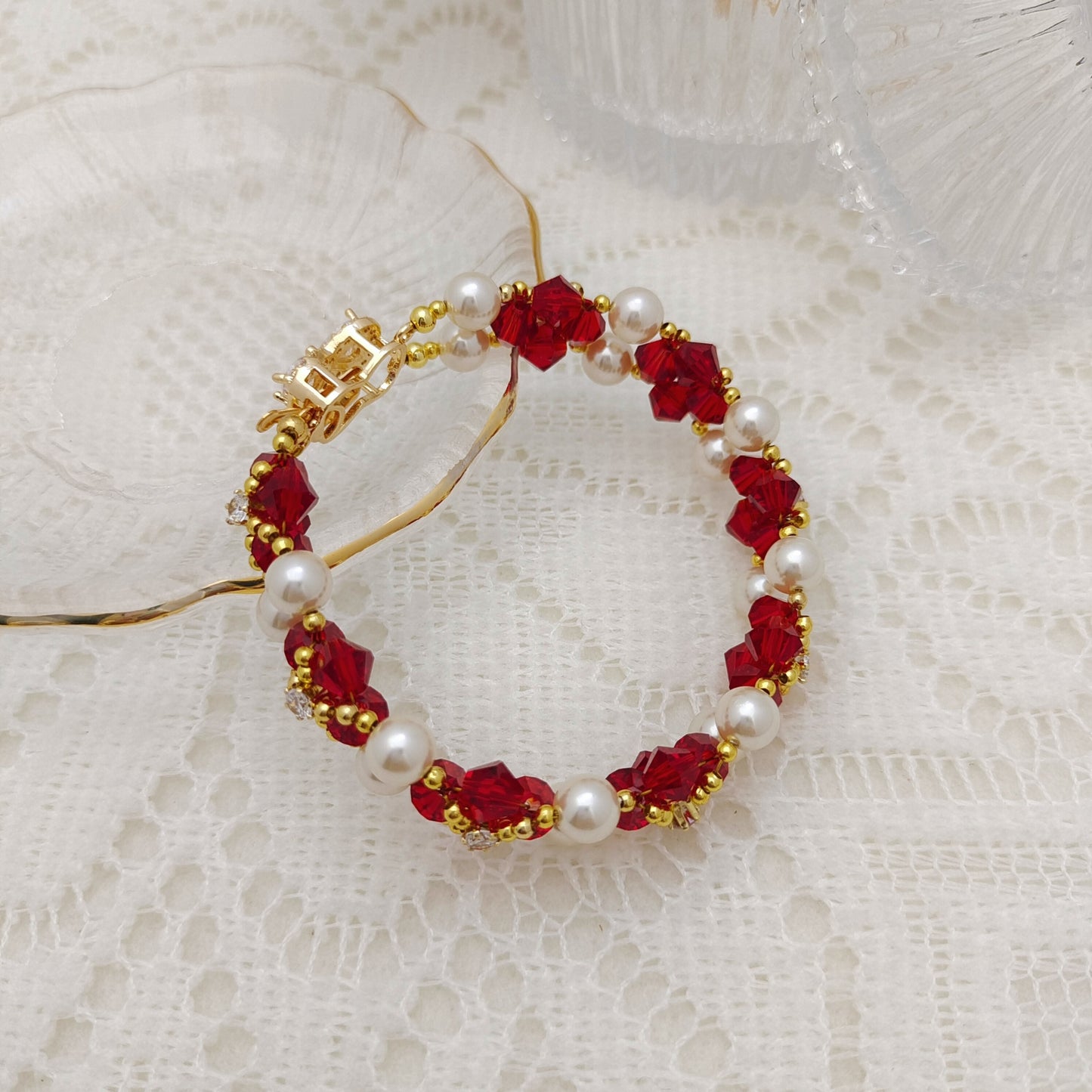【No.126】DIY Bracelet Kit – Mary Design with Pearls, Diamond Beads & Bowknot Clasp | Complete Jewelry Tutorial