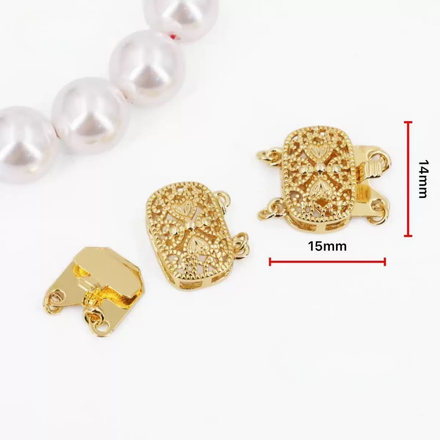 【B04】Vintage-Style Double-Strand Box Clasp – Hollow Filigree Design, 14×15mm for DIY Jewelry
