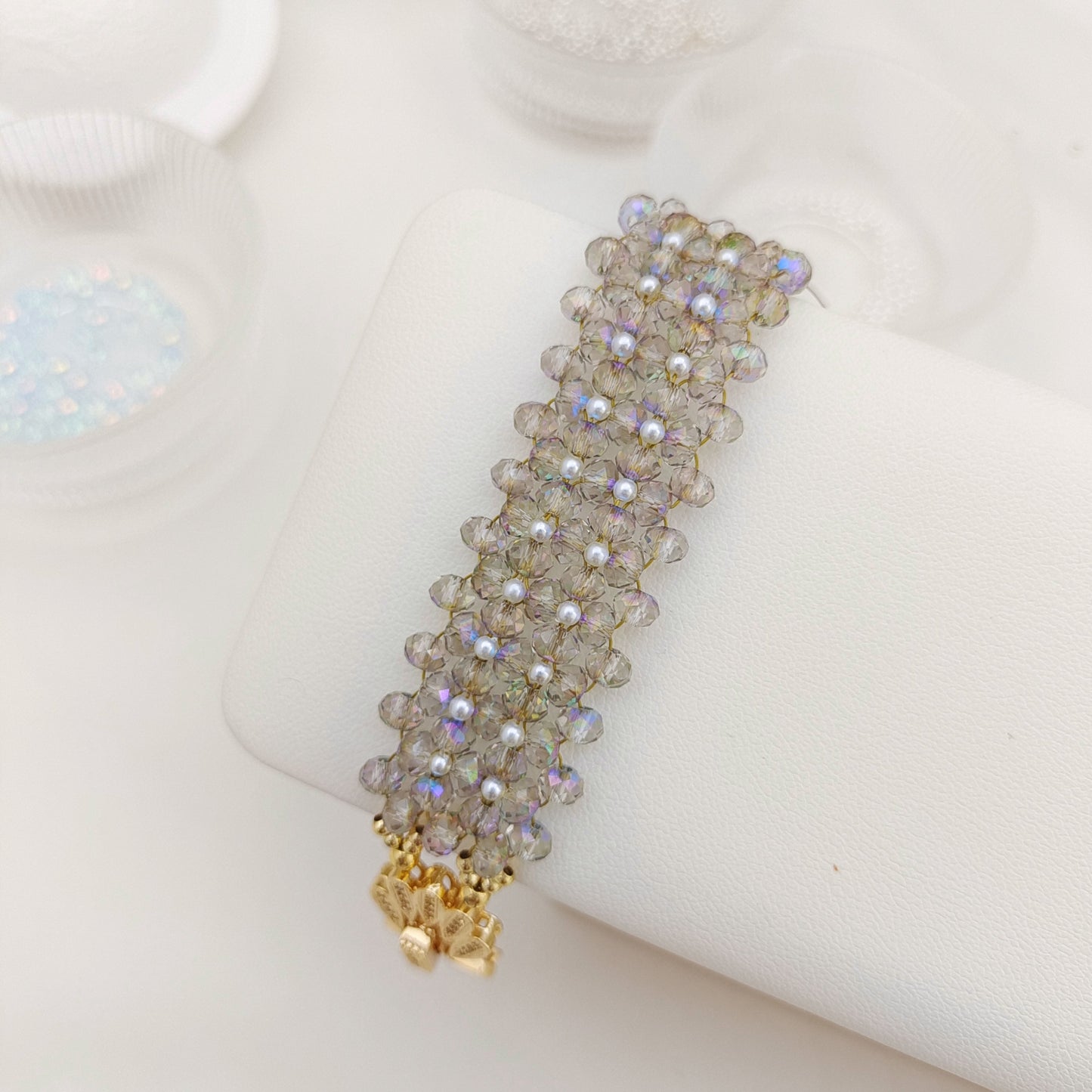 Kit 【No.177】DIY Crystal Pearl Braided Bracelet Kit | Mother’s Day DIY gift | Handmade for Mom + Tutorial iFCraftorium