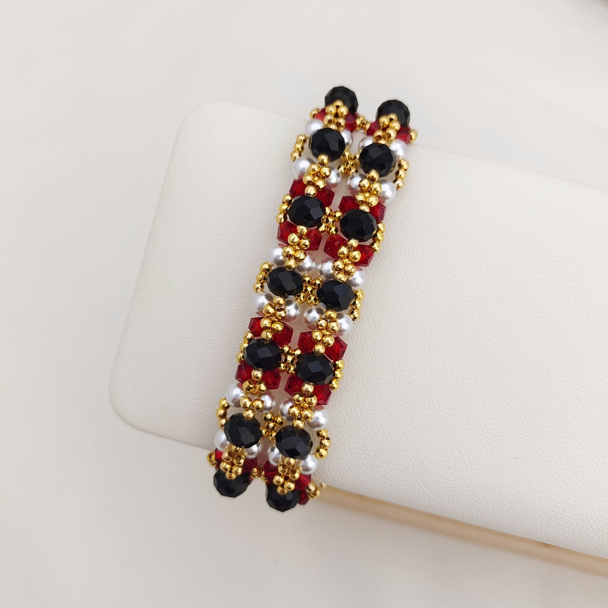 【No.172】DIY Bracelet Making Kit for Beginners - Complete Red & Black Bead Jewelry Craft Set with Video Tutorial iFCraftorium