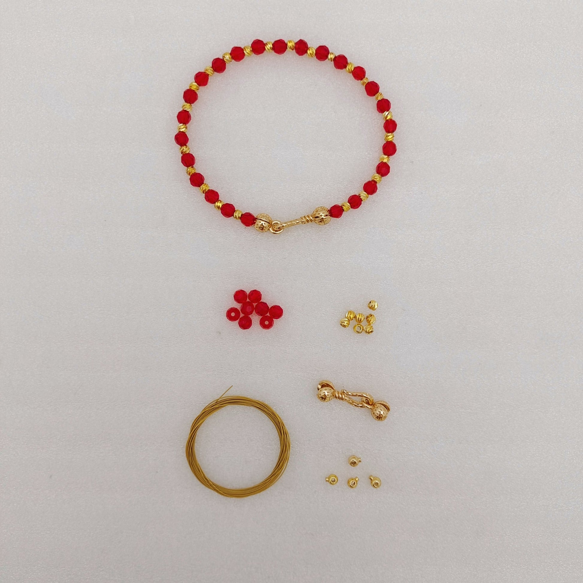 【No.130】DIY Bracelet Kit – Fortune Beads with 4mm Round Beads, Watermelon Beads & Lucky Pepper Connector | Complete Tutorial Included iFCraftorium