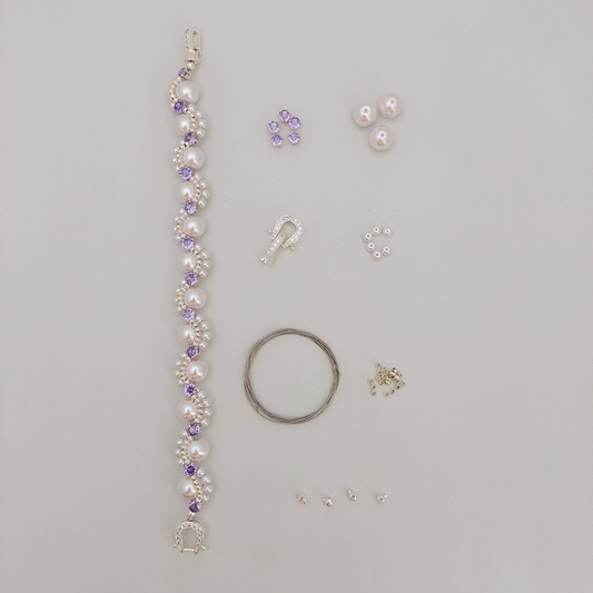 【No.87】DIY Bracelet Kit – Nebula with 8mm Pearls & CZ Beads