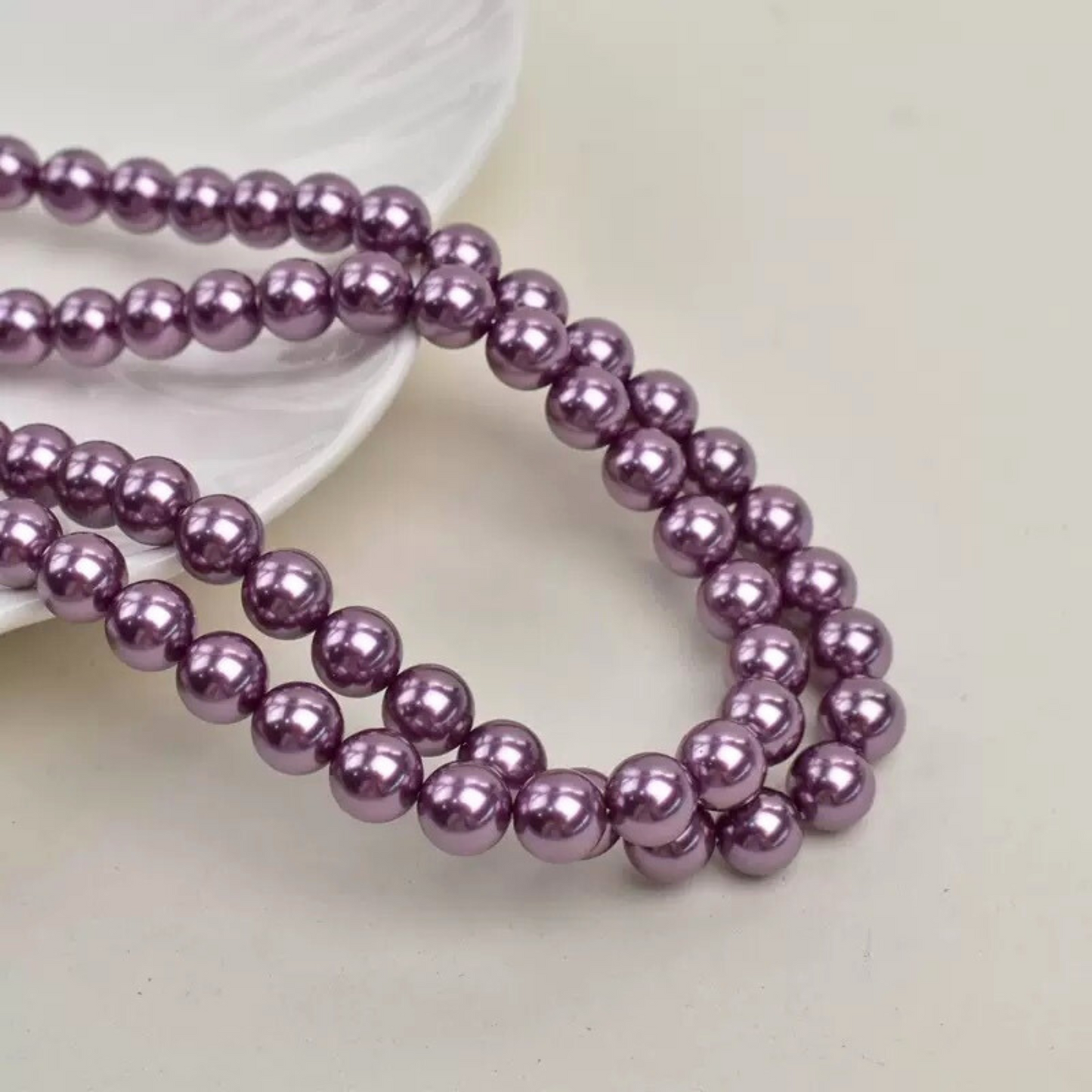 【P14】DIY Beading Supplies – Faux Swarovski Ume Purple Glass Pearls | 3-8mm Round Beads | High Luster, Straight Hole