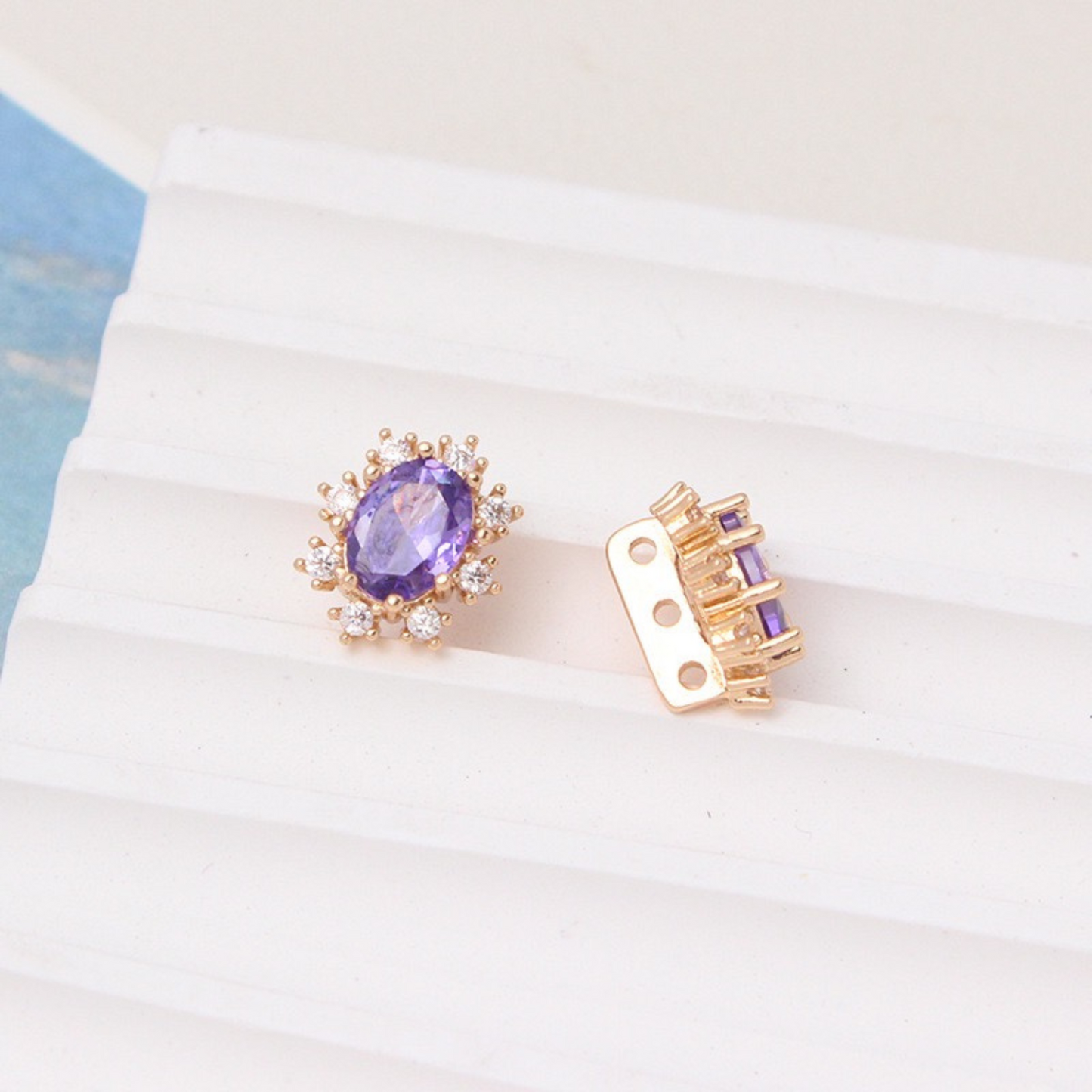 【S10】7PCS DIY Spacer Beads | Triple Row Hole Connector | Gold-Plated Copper with Colorful CZ | Non-Tarnish Jewelry Making Supplies