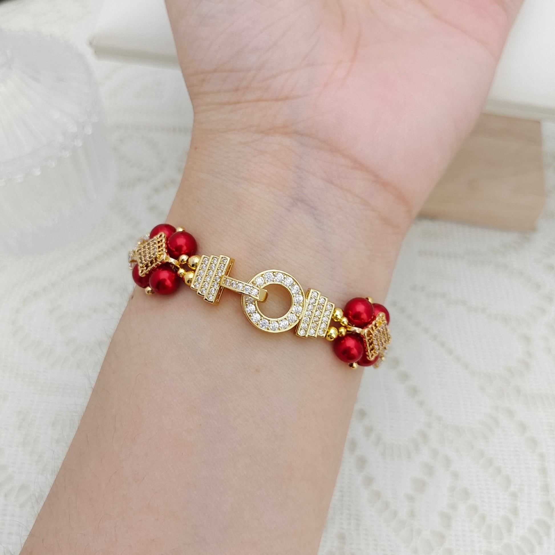 【No.135】Make Bracelets Kit Christmas Pearl | Complete Jewelry Making Set with Pearls, CZ Beads & Knot Spacers iFCraftorium