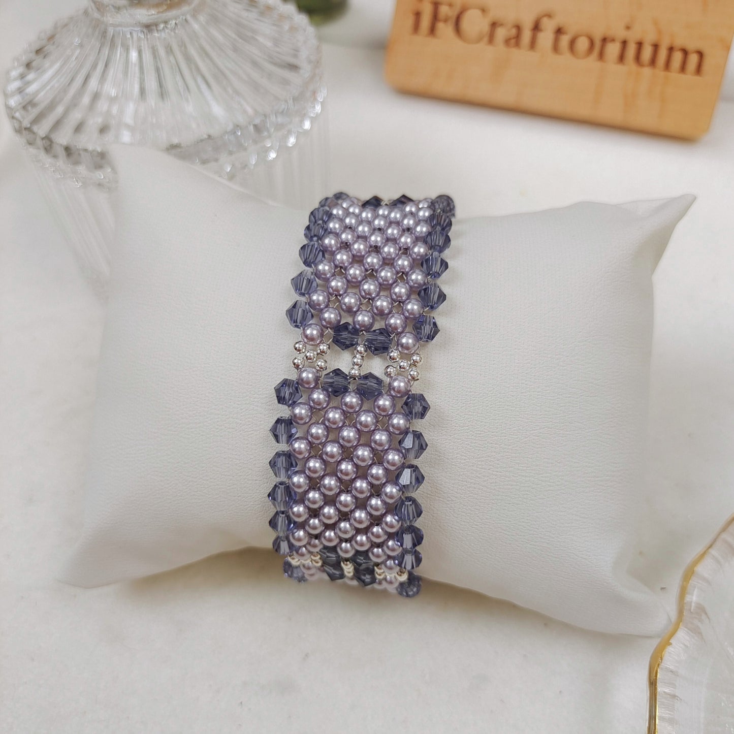 【No.132】DIY Bracelet Kit – “Chanel Style Plus” Beading Set | 3mm Pearls, 4mm Rhombus Beads, 6-Hole Clasp | Complete Tutorial Included iFCraftorium