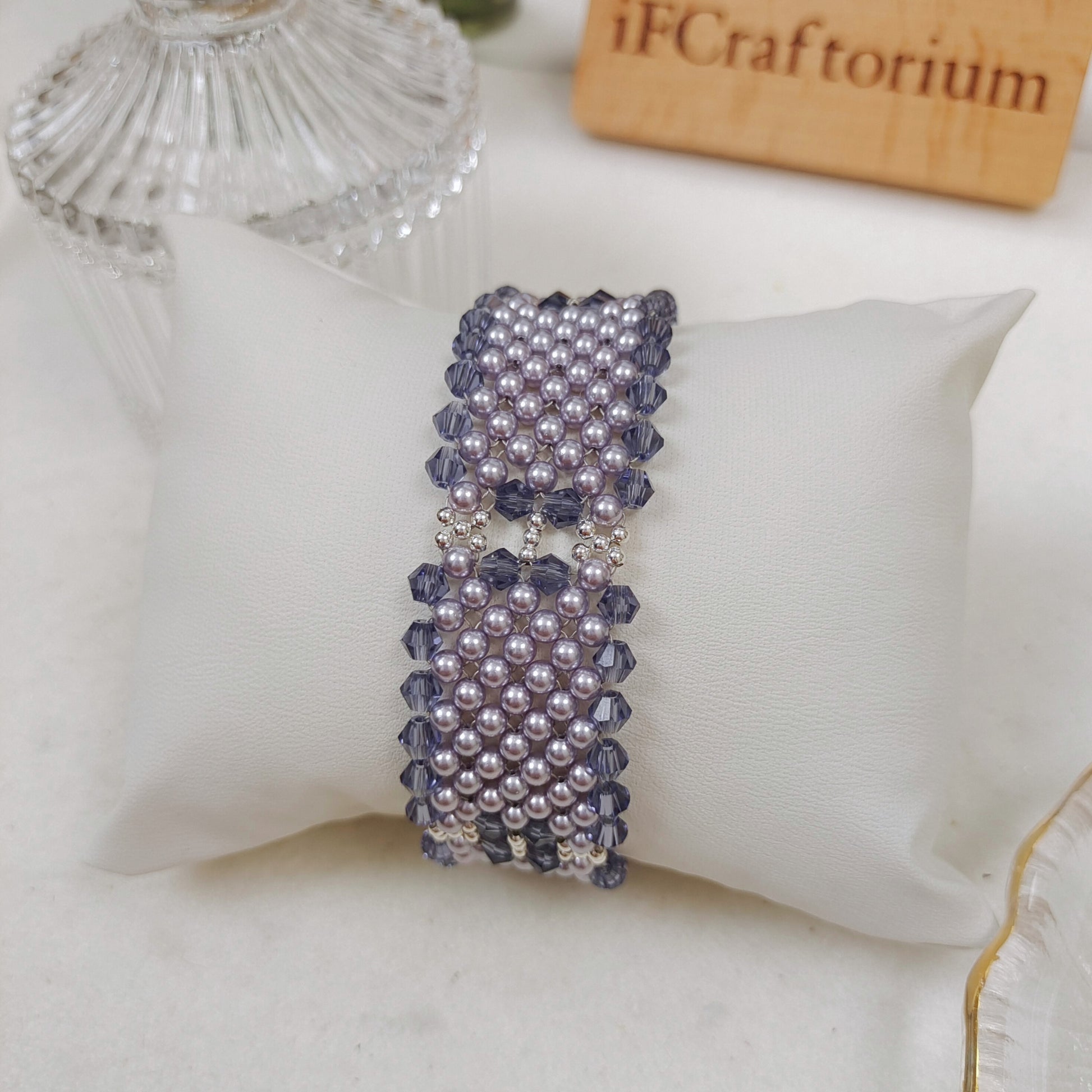 【No.132】DIY Bracelet Kit – “Chanel Style Plus” Beading Set | 3mm Pearls, 4mm Rhombus Beads, 6-Hole Clasp | Complete Tutorial Included iFCraftorium