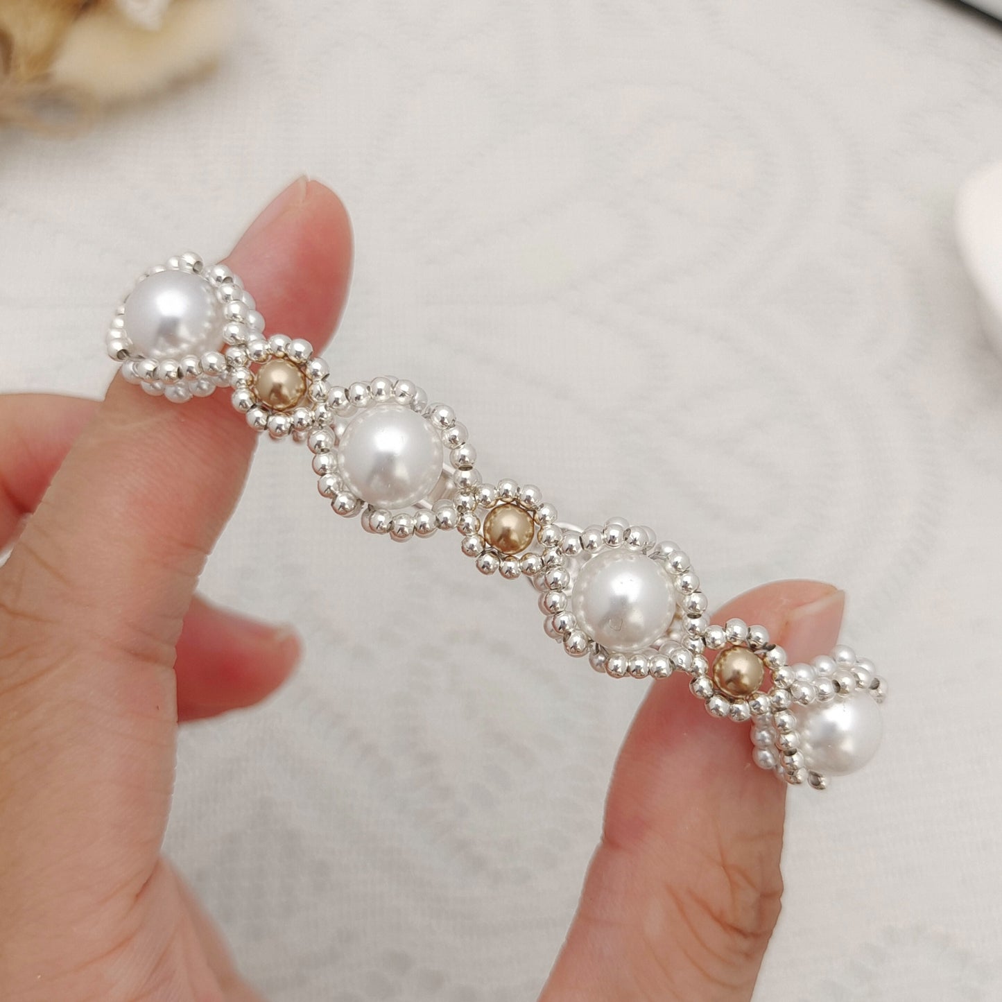 【No.106】DIY Jewelry Kit – Golden Eye Bracelet | Pearls & Crystal Buckle | Full Tutorial