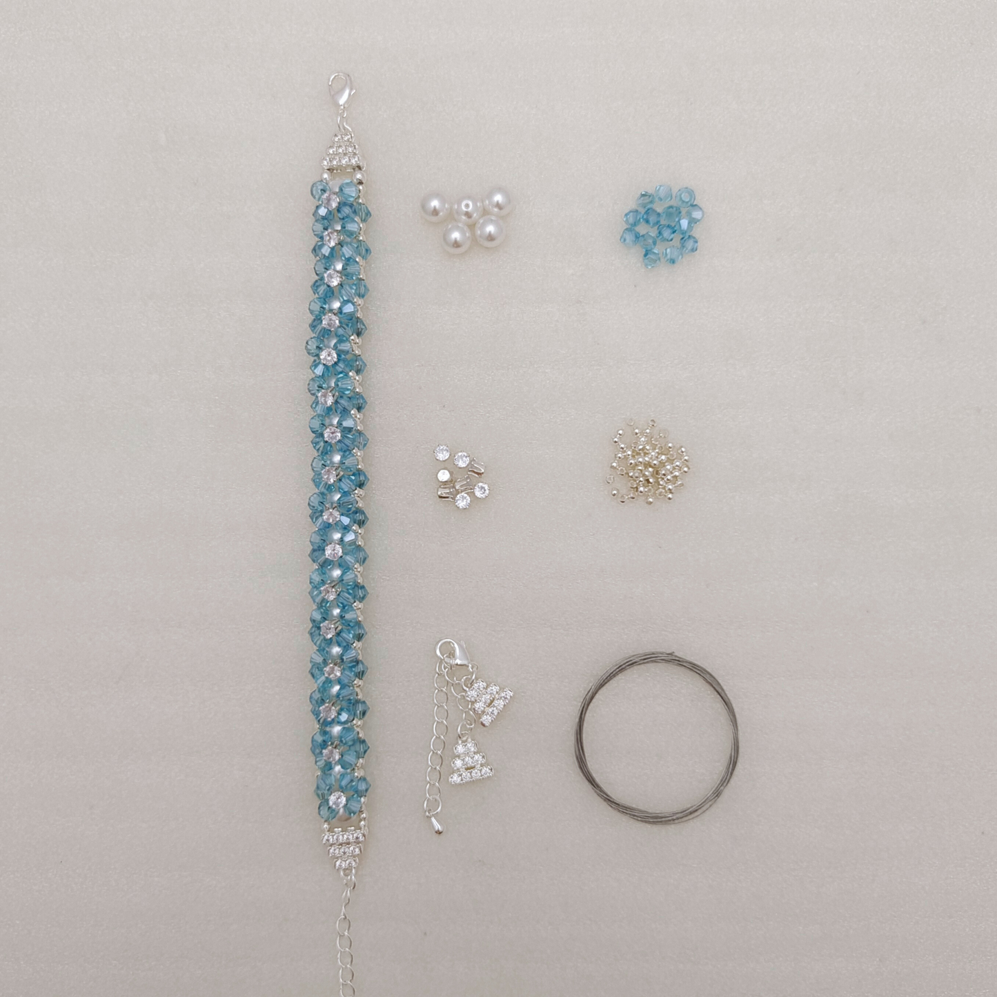 【No.123】DIY Bracelet Kit – Sunny Day Beading Set with Pearls, Diamond Beads & Cake Lobster Clasp | Tutorial Included
