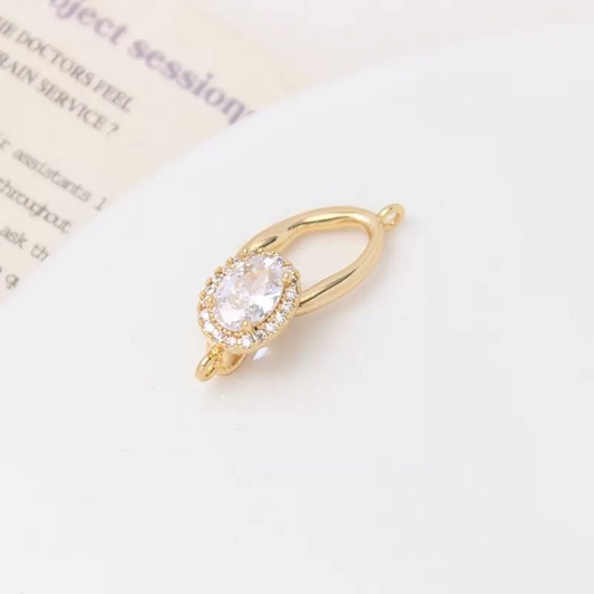 【B03】Oval Zircon Clasp Connector – 14K Gold / Platinum Tone, 8×12mm Stone, for DIY Bracelets & Necklaces