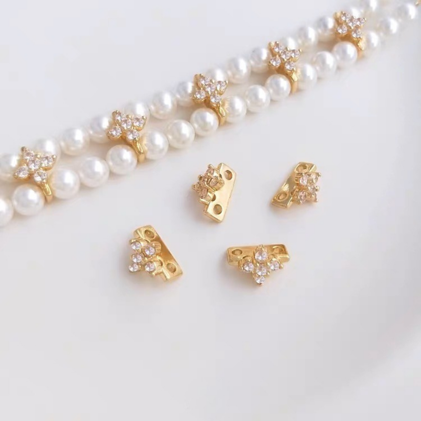 【S13】10PCS DIY Spacer Beads – Triple-Row Micro Pave Zircon Separator, Gold-Plated Copper Jewelry Findings for Handmade Bracelets & Necklaces
