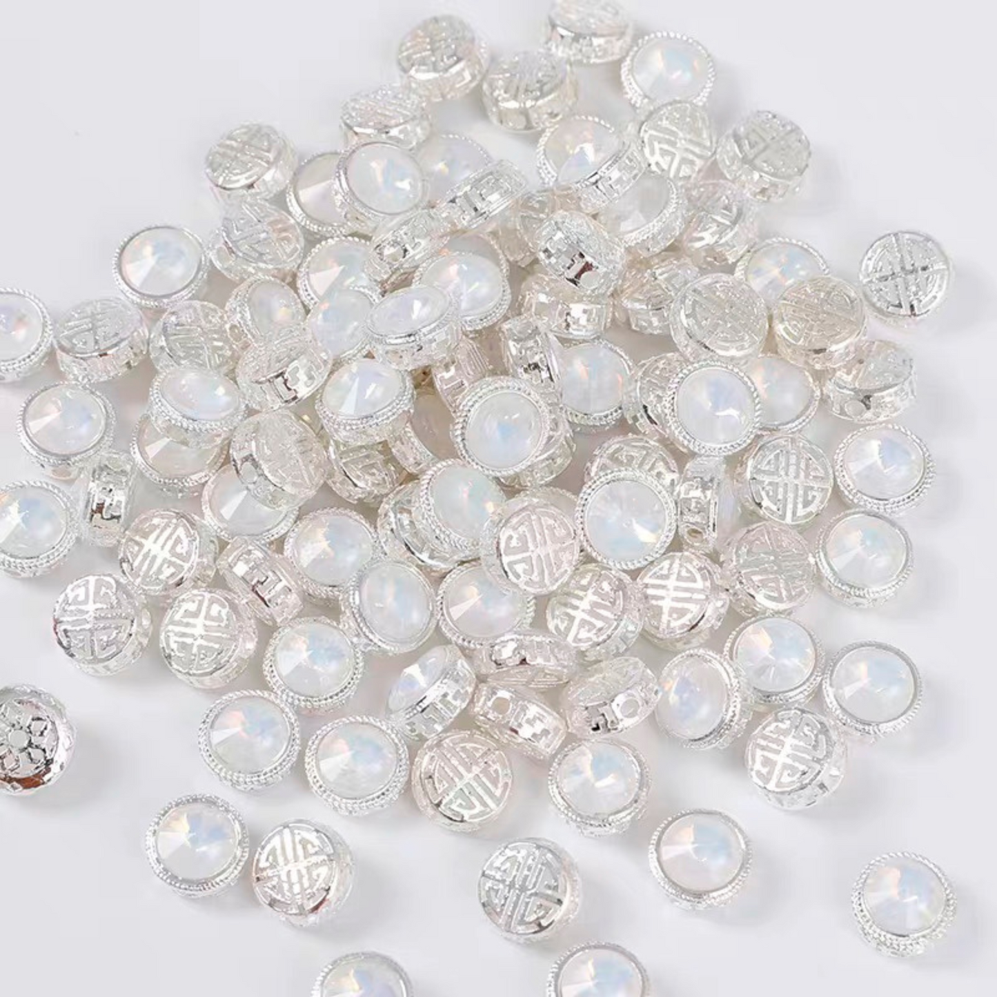 【S03】3PCS 12mm Jelly Cat Eye Rhinestone Spacer Beads – Silver Base, Full Hole, for DIY Bracelets & Necklaces