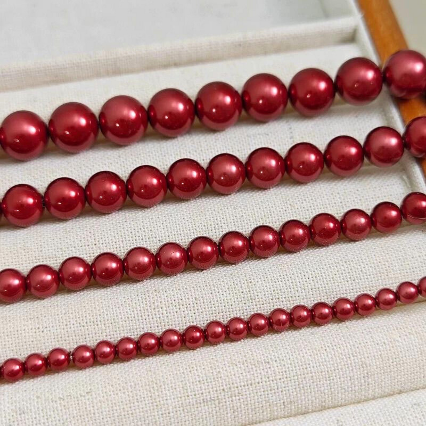 【P10】Red Imitation Swarovski Glass Pearls | 2–8mm Round Beads | High-Gloss Finish | DIY Jewelry Supplies