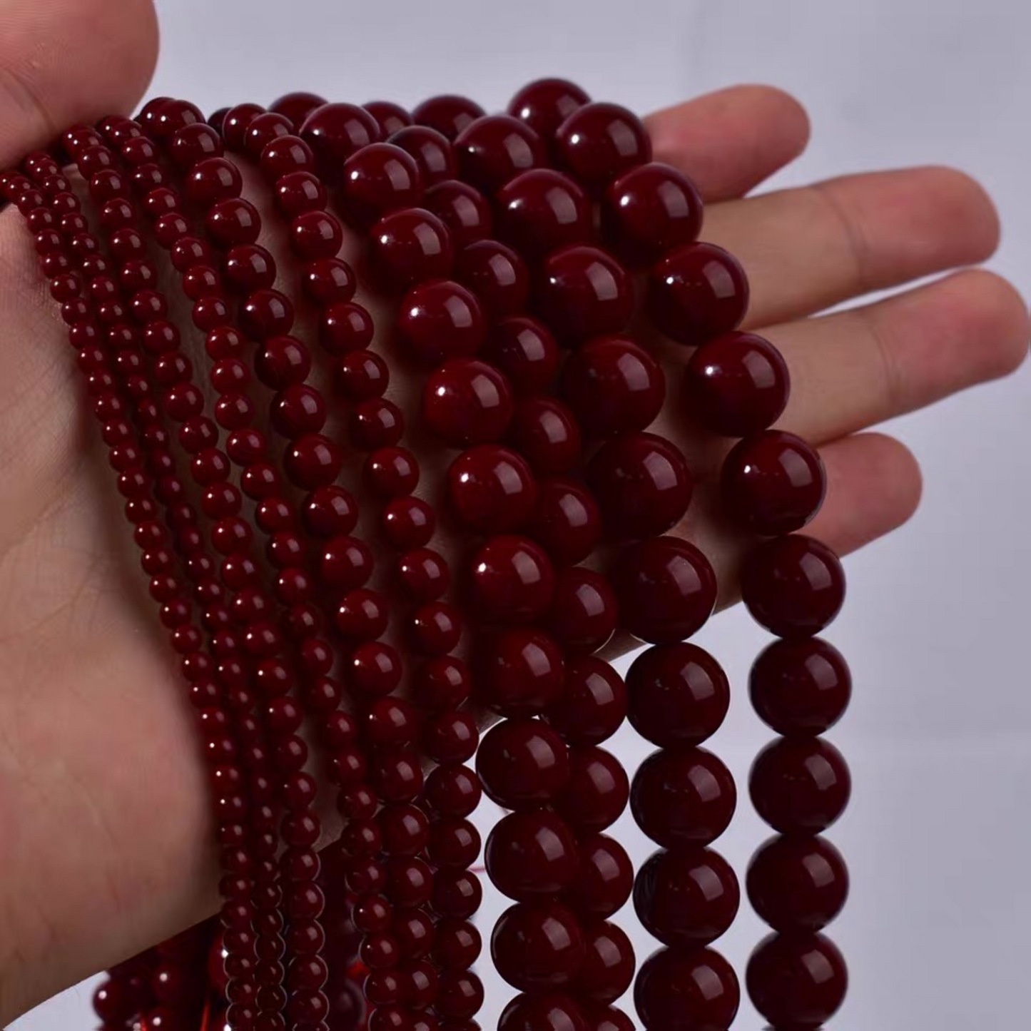 【P15】DIY Beads – Imitation Swarovski Dark Red | 3–8mm Round Glossy Glass Beads | Jewelry Making Supplies