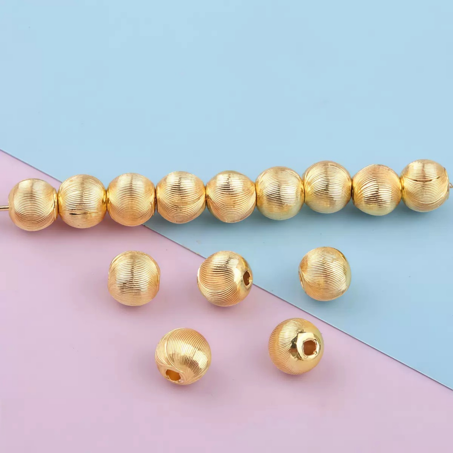 【S12】100PCS DIY Beading Supplies – Brushed Copper Cat Eye Beads, 18K Gold/Silver Plated Spacer Beads for Handmade Jewelry Making