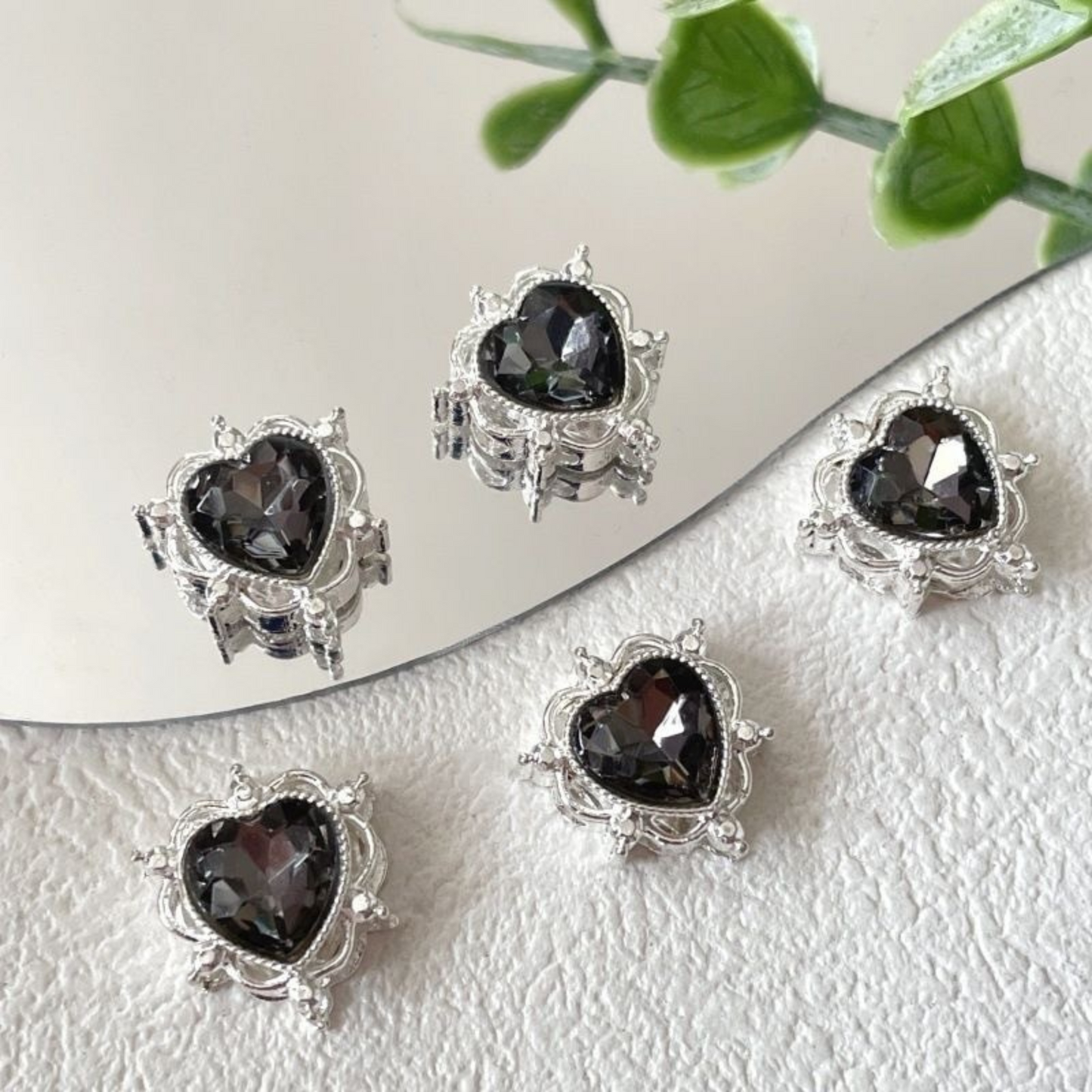 【S08】1PCS Heart-Shaped Rhinestone Spacer Beads – Silver Base, Full Hole, Alloy + CZ, for DIY Bracelets & Necklaces