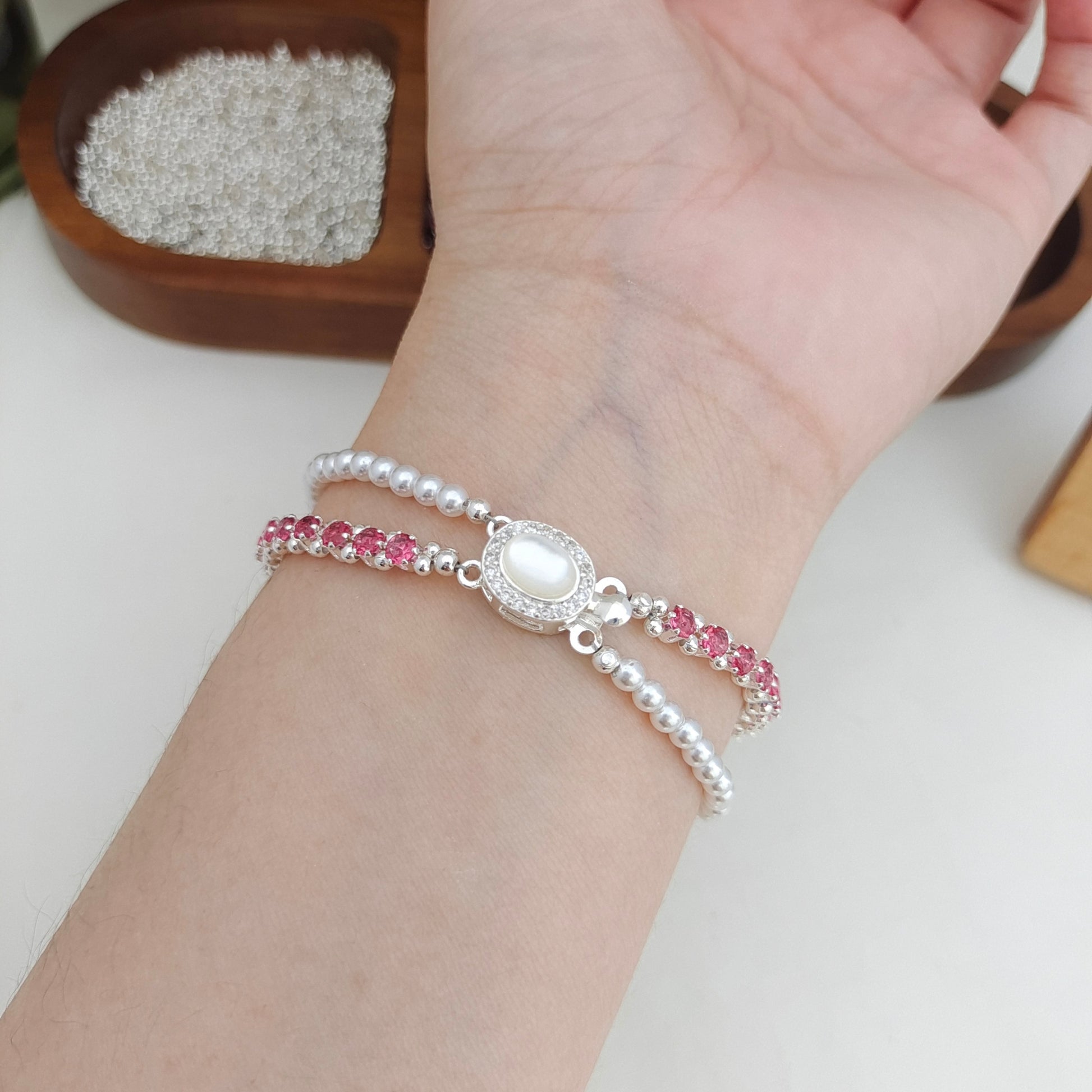 DIY Double Row Tiny Zircon Pearl Layered Bracelet | Handmade Jewelry Kit + Full Tutorial #180 iFCraftorium