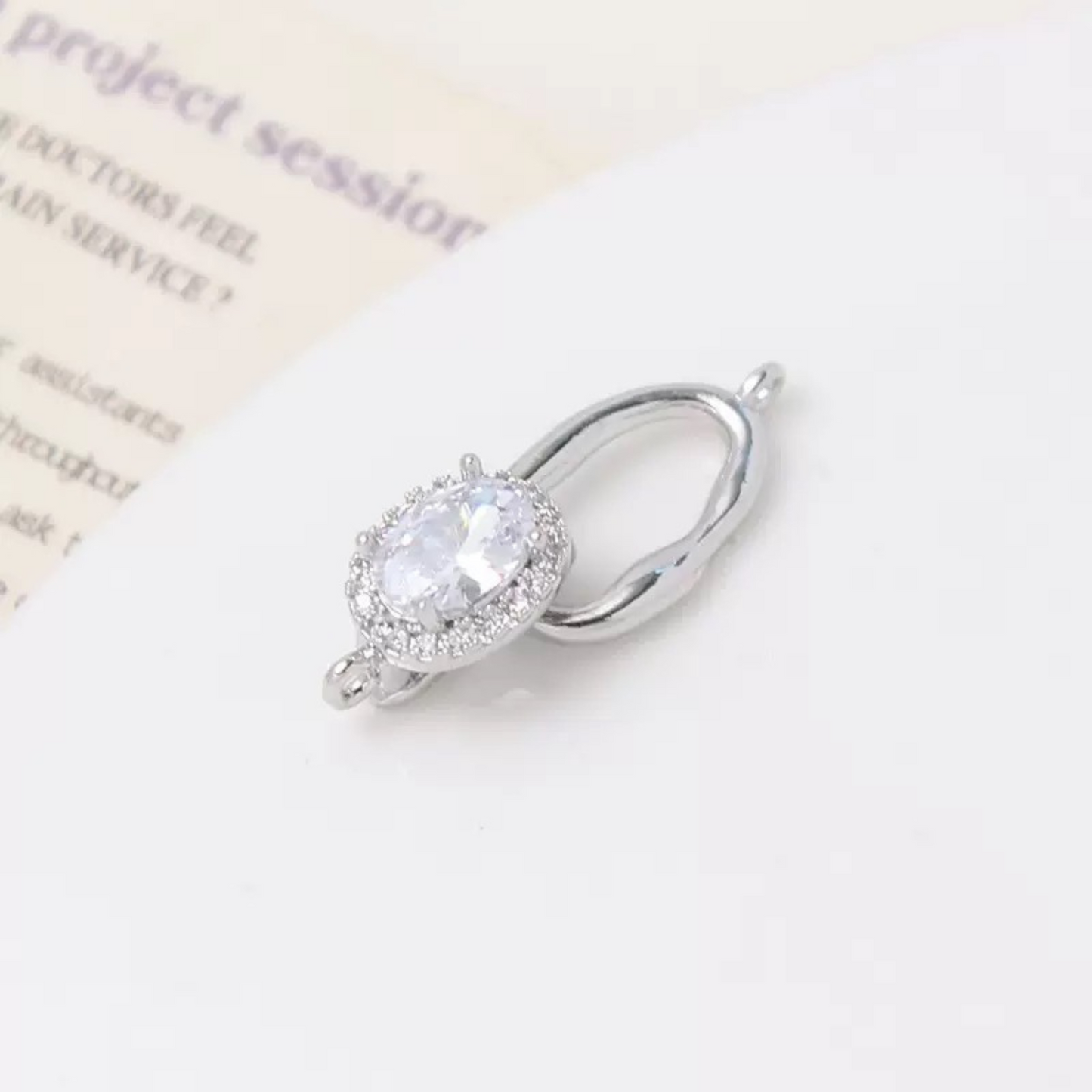 【B03】Oval Zircon Clasp Connector – 14K Gold / Platinum Tone, 8×12mm Stone, for DIY Bracelets & Necklaces