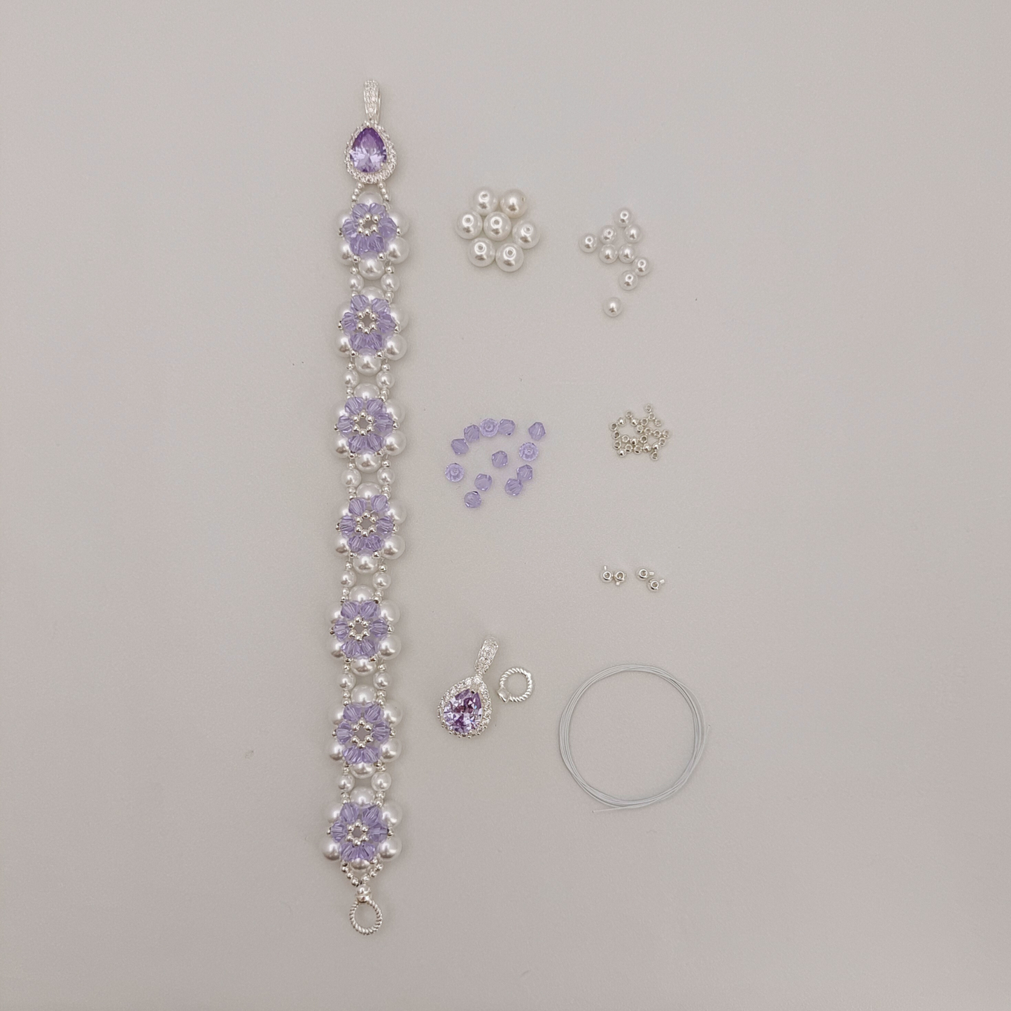【No.80】 DIY Bracelet Craft Kit – Sunflower Crystal & Pearl Beading Set with Full Tutorial Handmade Jewelry