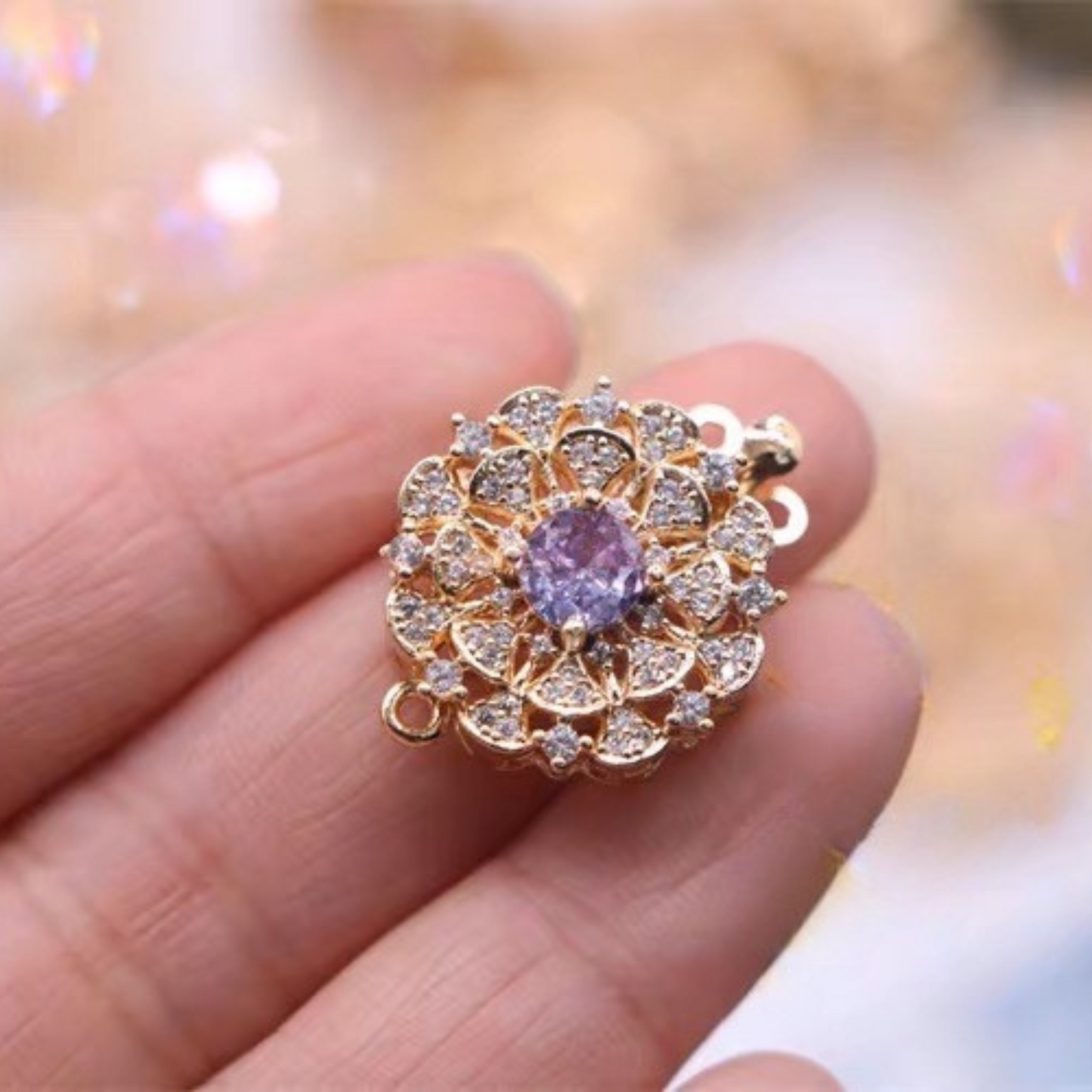【B30】DIY Jewelry Clasp – Camellia Flower Box Clasp | 14K Gold-Plated Copper with Genuine Zircon | Non-Tarnish Beading Supplies