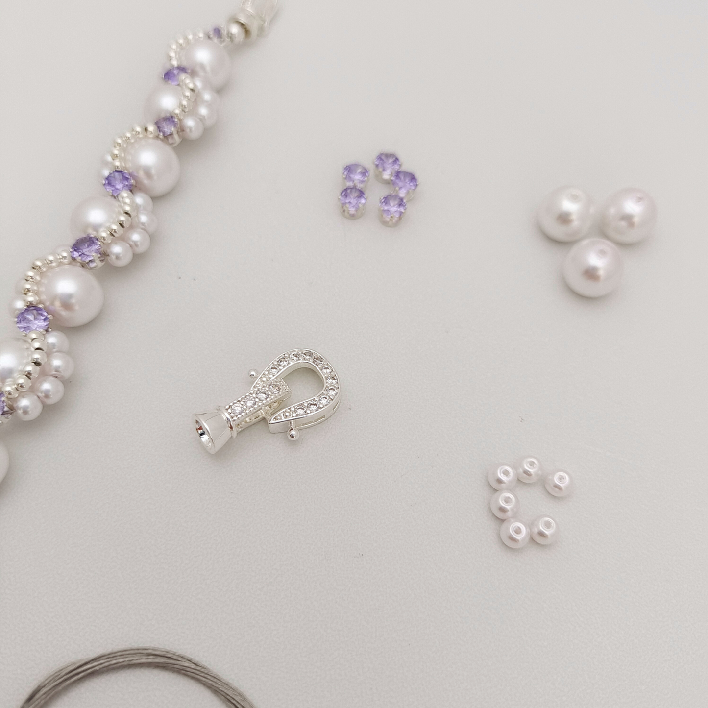 【No.87】DIY Bracelet Kit – Nebula with 8mm Pearls & CZ Beads