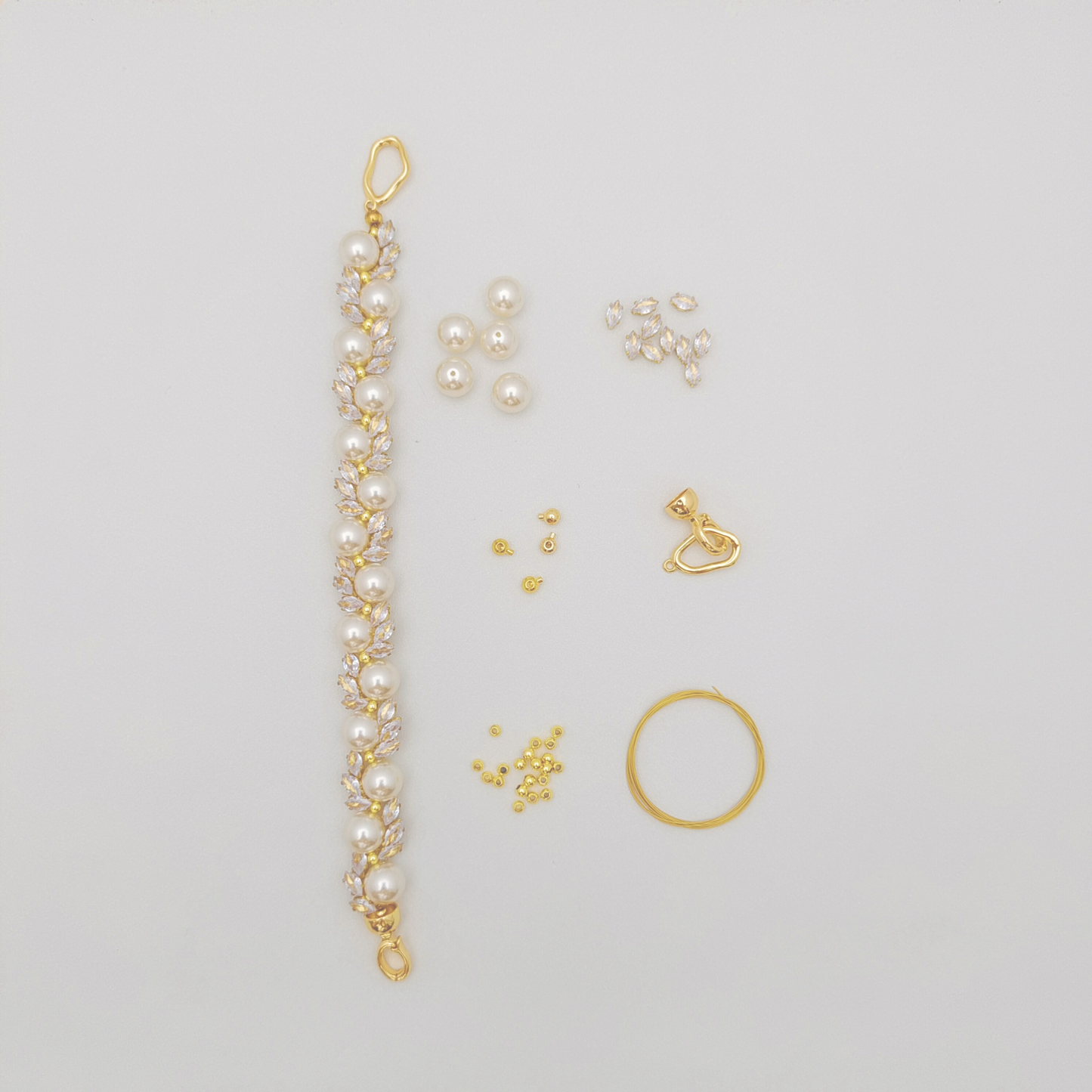 【No.52】 Angel’s Feather DIY Bracelet Craft Kit | Marquise Zircon & Pearl | Handmade Jewelry  Includes Tutorial