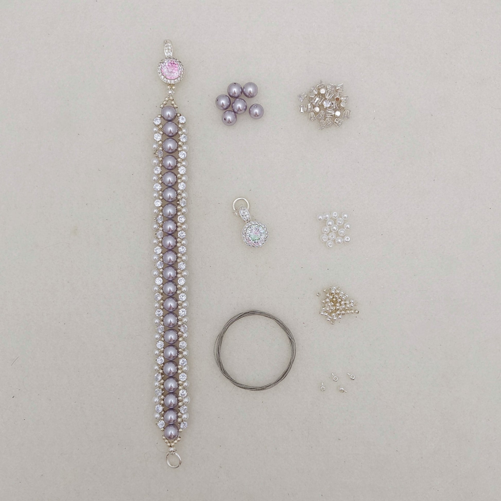 【No.115】DIY Beading Kit – Purple Rose Pearl Bracelet | Complete Jewelry Making Set with Tutorial iFCraftorium