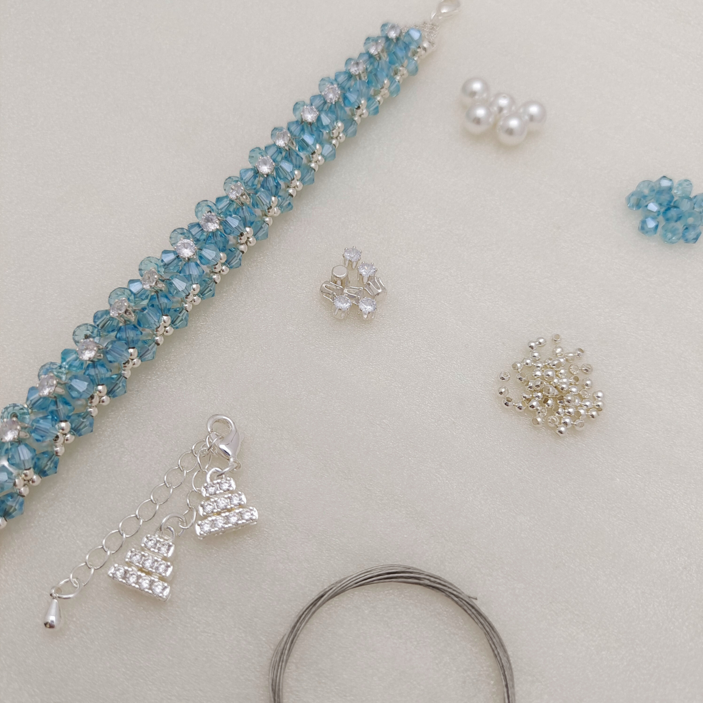 【No.123】DIY Bracelet Kit – Sunny Day Beading Set with Pearls, Diamond Beads & Cake Lobster Clasp | Tutorial Included