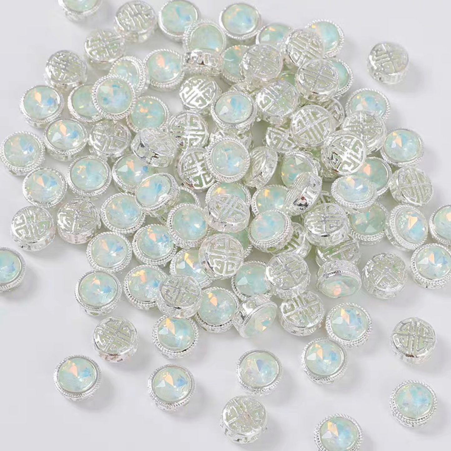 【S03】3PCS 12mm Jelly Cat Eye Rhinestone Spacer Beads – Silver Base, Full Hole, for DIY Bracelets & Necklaces