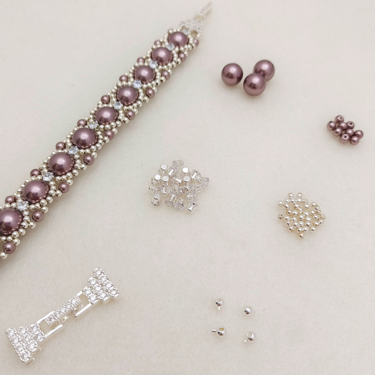 【No.112】DIY Bracelet Kit – Kyoho Grape | Pearls, Zircon & Cake Design Buckle | Full Tutorial