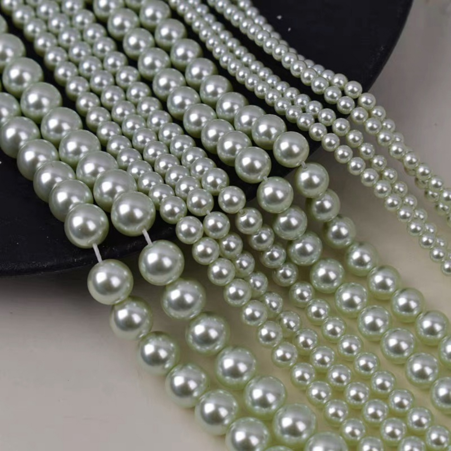 【P11】DIY Beading Supplies – Imitation Swarovski Apple Green Pearls | 2–8mm Round High-Luster Glass Beads | Jewelry Making Accessories