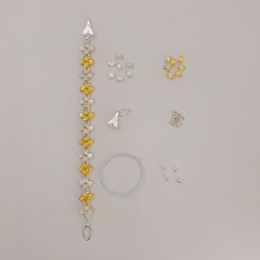 【No.81】 DIY Bracelet Craft Kit – Pinwheel Crystal & Cat Eye Marquise Bead Set with Tutorial