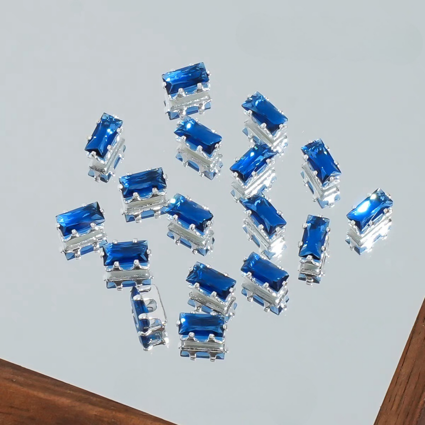 【A29】50pcs Rectangle Zircon Spacer Beads – Silver-Claw for DIY Handmade Jewelry