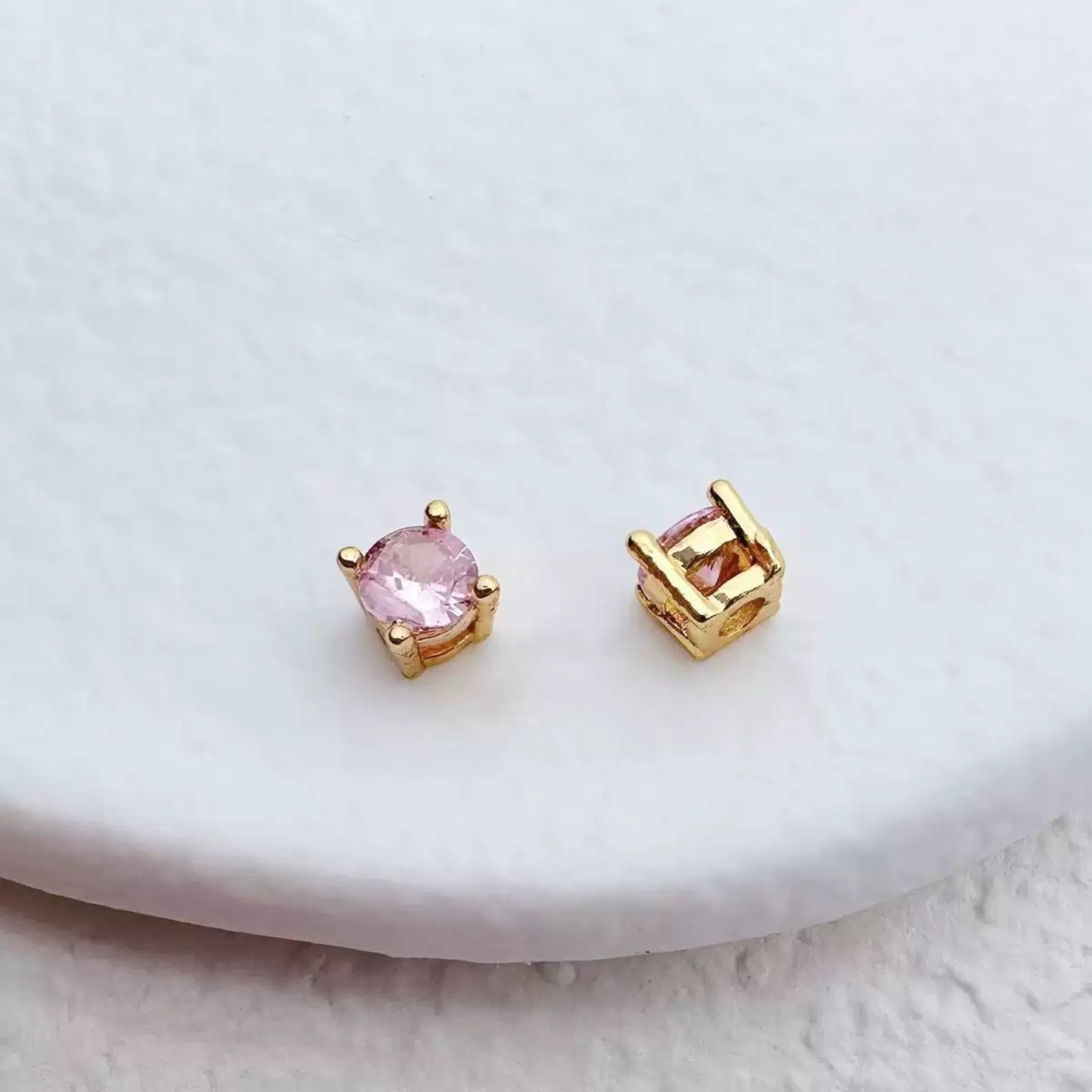 【A32】20PCS 4mm Round CZ 4-Prong Spacer | Gold-Plated Copper Beads | High-Color-Retention DIY Jewelry Findings for Bracelets & Necklaces iFCraftorium