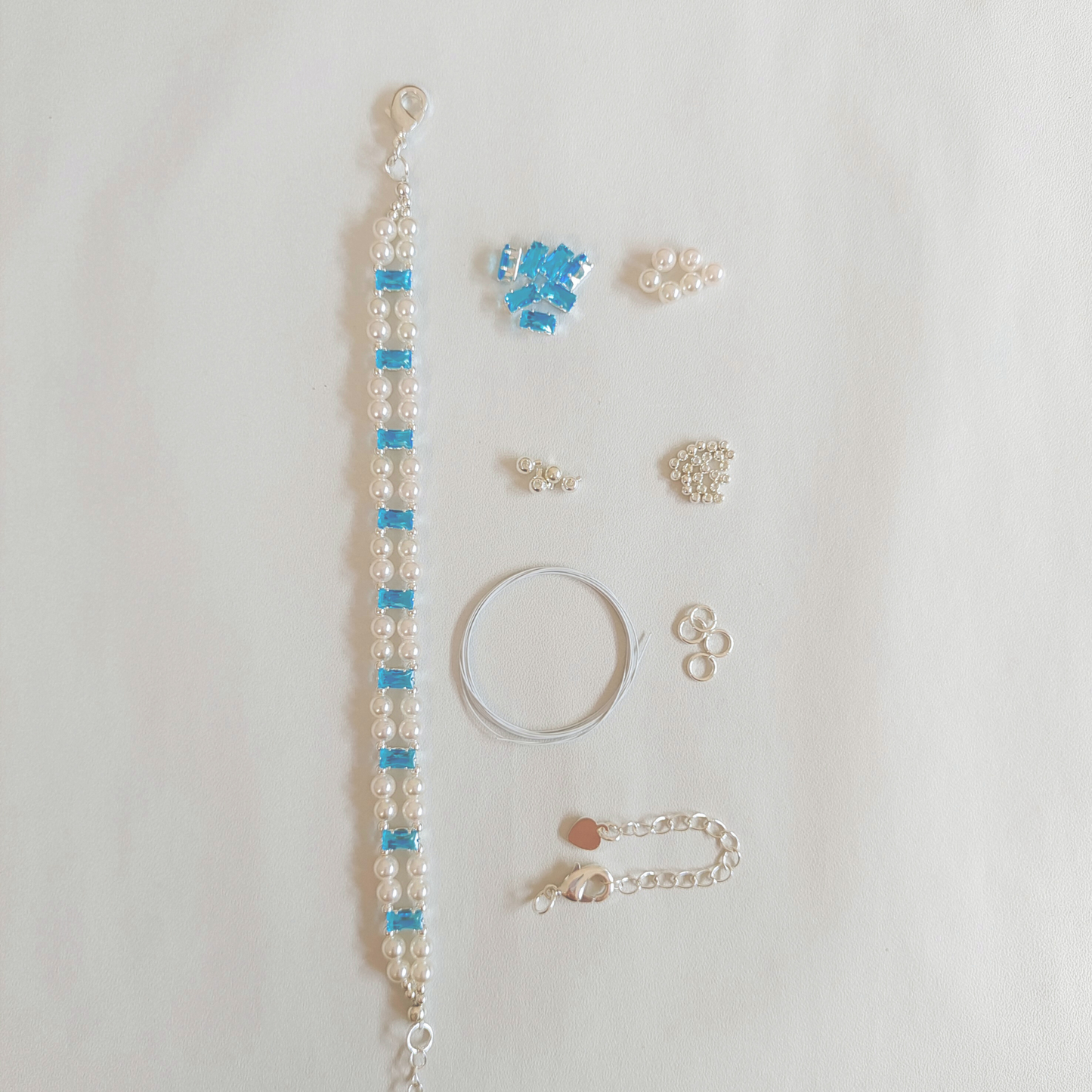【No.37】 Celestial Pearl Link DIY Bracelet Craft Kit | Aquamarine Zircon & Pearl | Handmade Bracelet Includes Tutorial