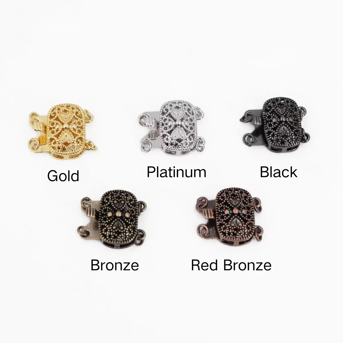 【B04】Vintage-Style Double-Strand Box Clasp – Hollow Filigree Design, 14×15mm for DIY Jewelry