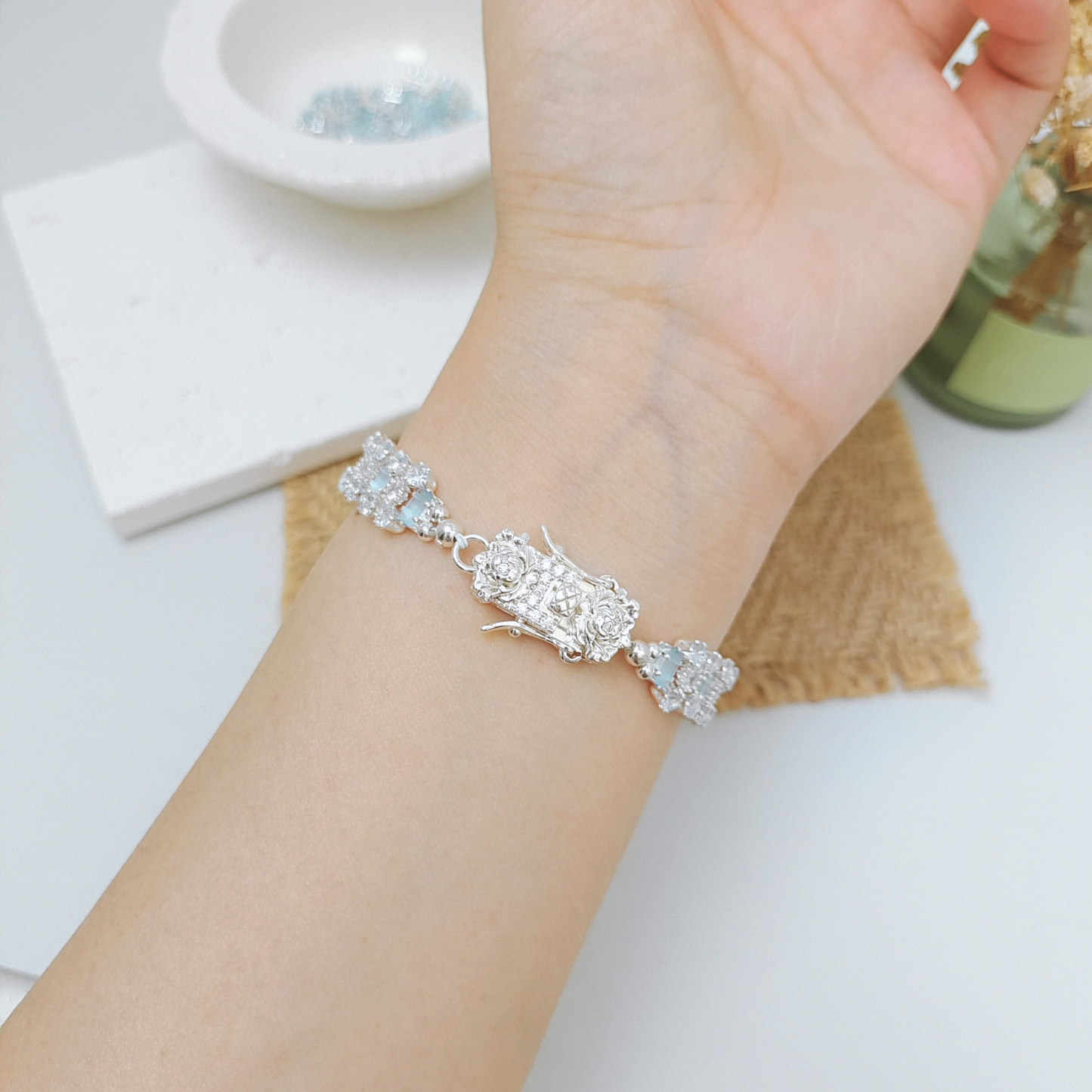 【No.49】 Handmade Bracelet – Starry Wishes with Snowflake Zircon & Crystal Beads DIY Jewelry Gift for Her