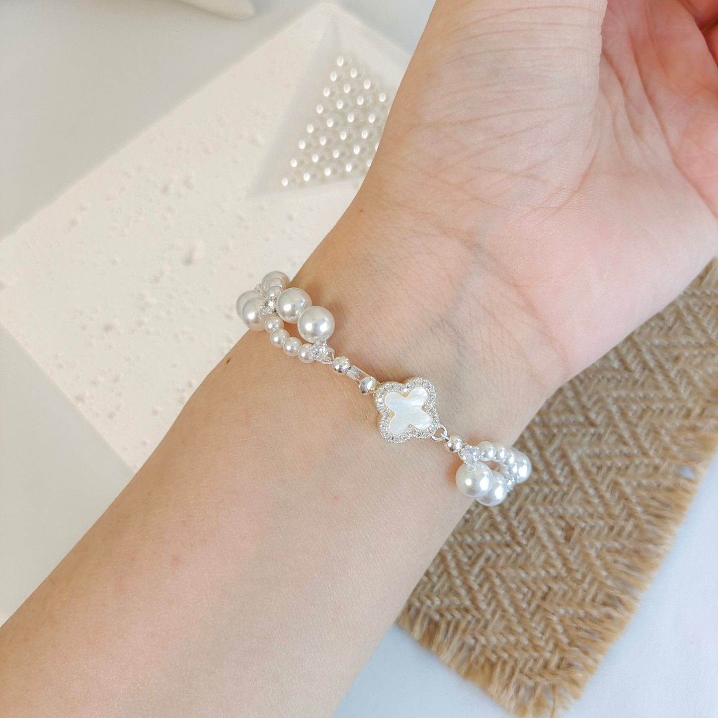 【No.48】 Dream Wedding Handmade Bracelet Pearl & Zircon Bridal DIY Bracelet – Elegant White Gift for Her